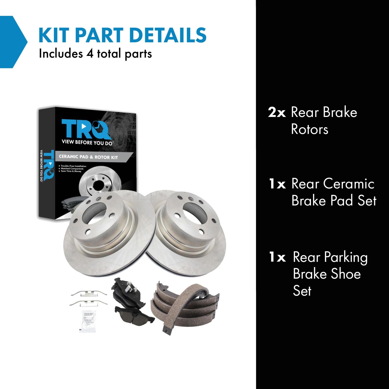 Trq Rear Brake Pad & Rotor Kit Brake Pads Brake Rotor Parking Brake Shoe Set Ceramic Compatible With 2009-2013 Bmw 128I