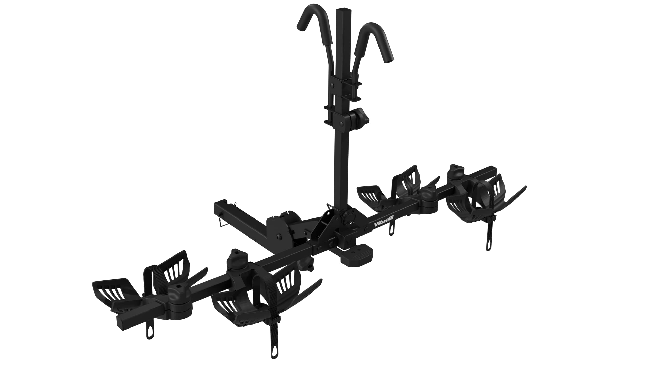 Vibrelli Electric Bike Hitch Rack - 2 Ebike Rack Fits Fat Tire, Mountain Bike, Standard Bicycles - 65Lbs Per Bike - Patented Anti-Wobble - Cars & Suv - Tilt Down/Fold Up Platform - Locking Tow Mount