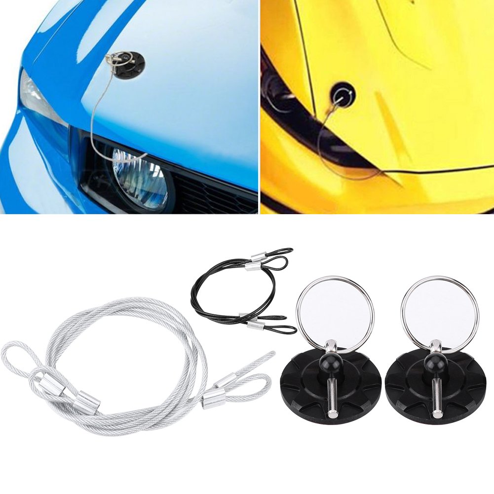 Estink Hood Lock, 2Pcs Universal Cnc Aluminum Car Vehicle Racing Bonnet Hood Pin Lock Latches Lock Appearance Kit Car Modified Accessory Hood Pin Lock Kit (Black)