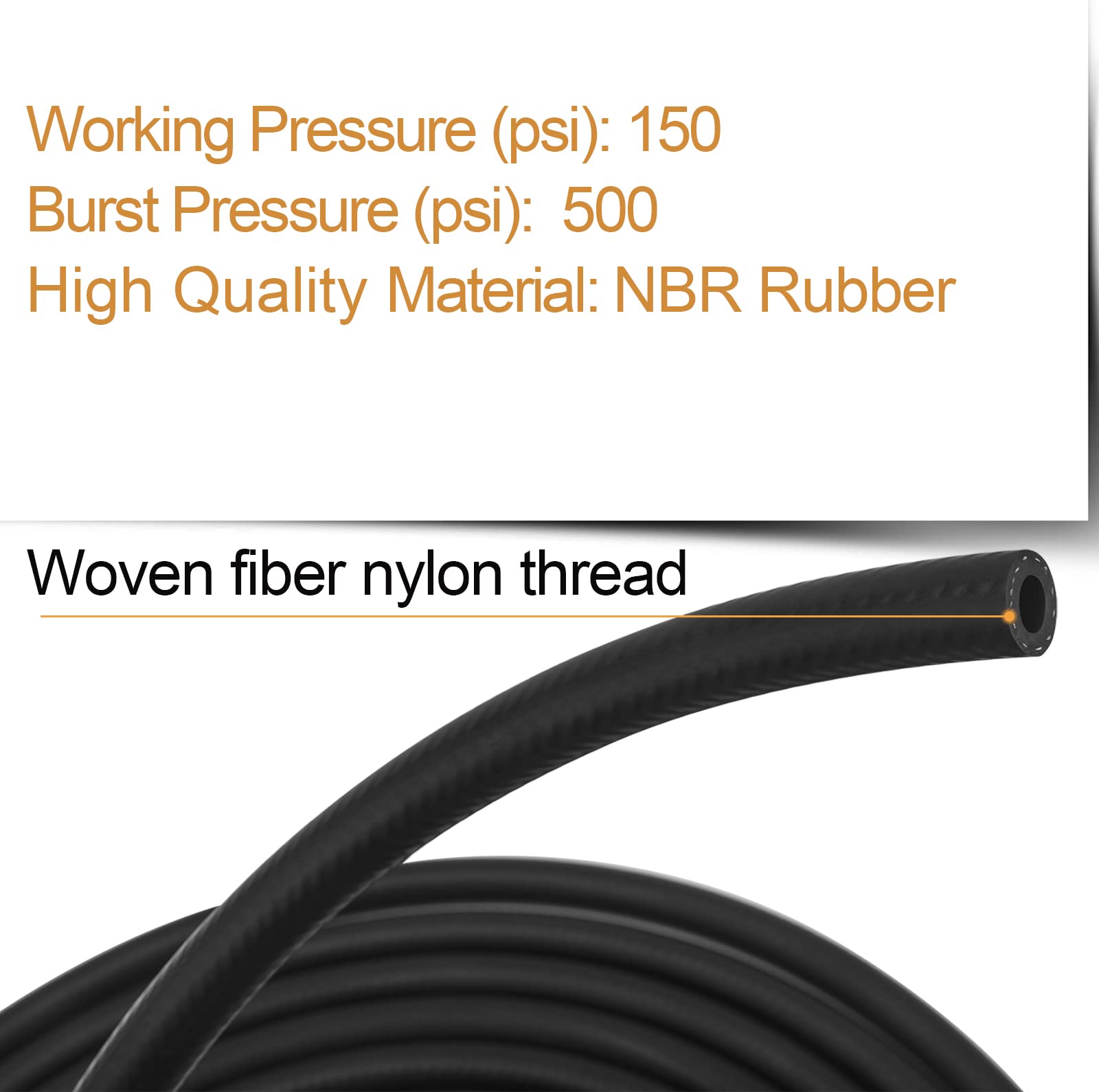 5/16'' ID Fuel Line Hose SAE 30R7, 150 psi 10' Length Fuel Hose