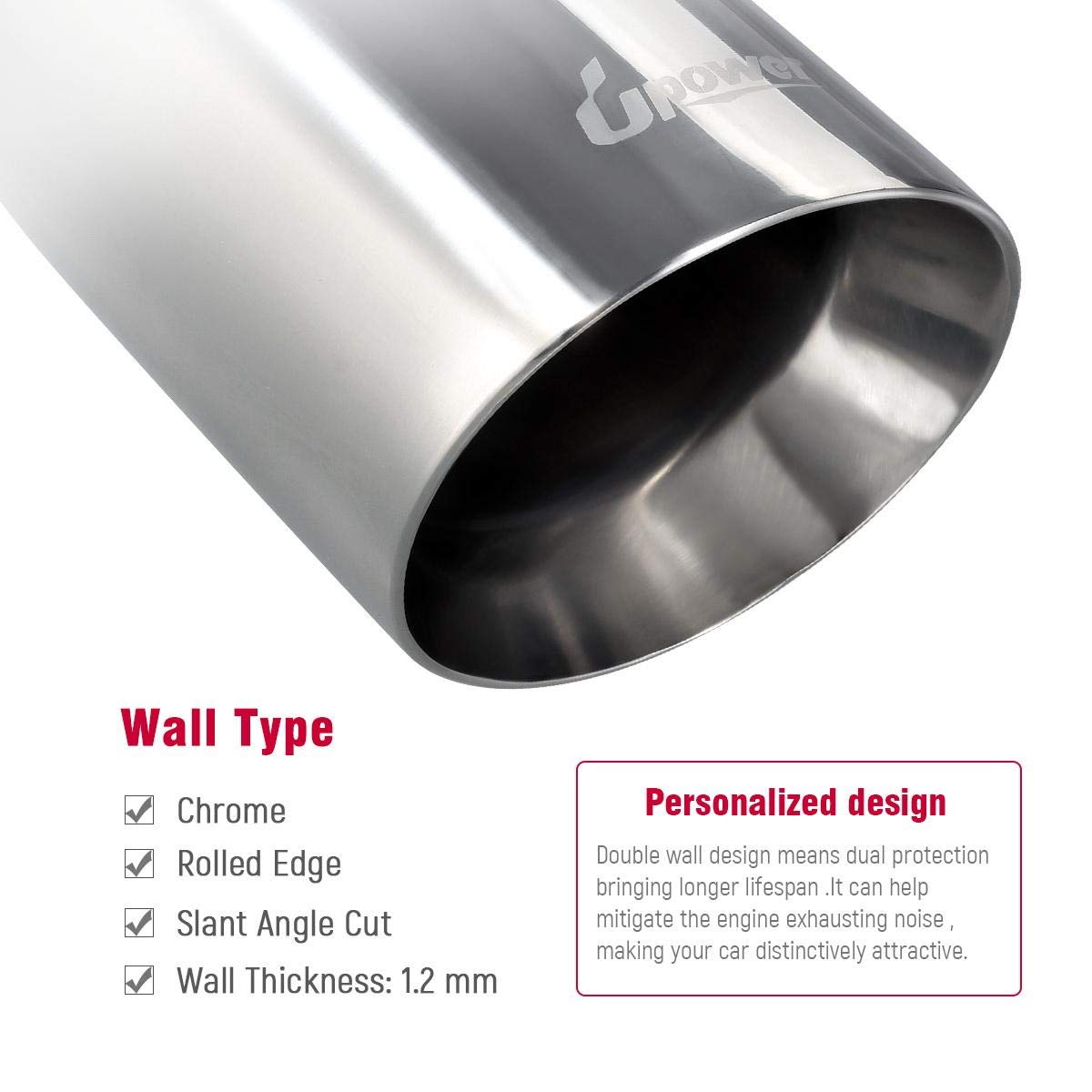 Upower Pack of 2 Exhaust Tip 2.5 inch Inlet 4 inch Outlet 9'' Long 304 Stainless Steel 2.5'' to 4'' Diesel Exhaust Tailpipe Tip