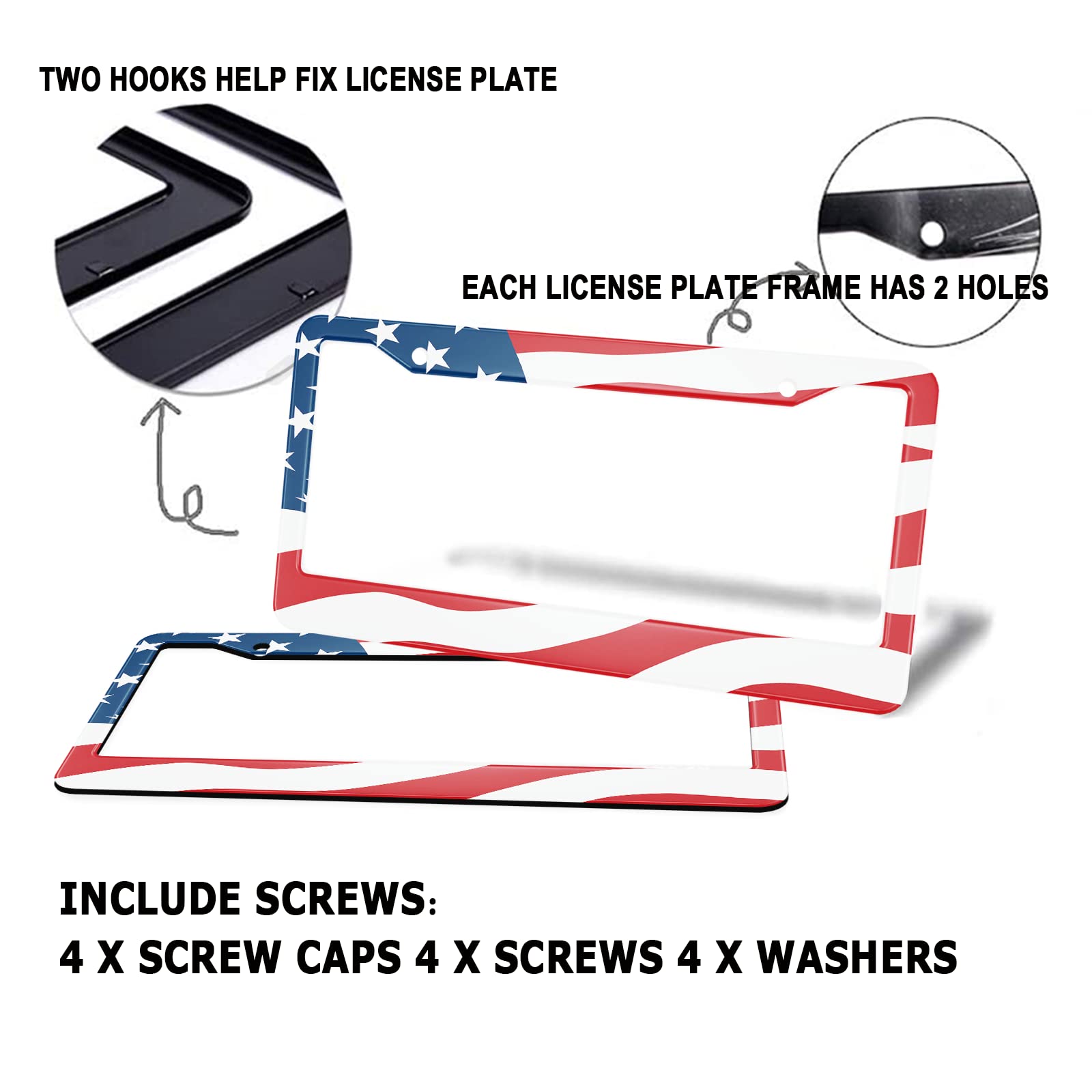 HOSNYE The American Flag License Plate Frame Black 2 Pcs Waving in The Wind Metal Cute Licenses Plates Frames Licenses Plate Cov
