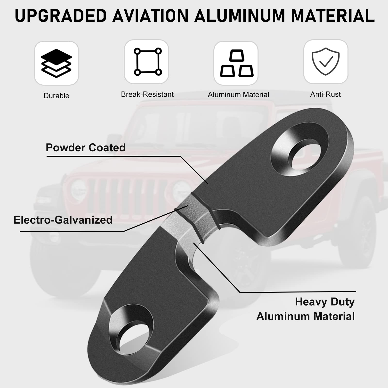 Kaishengyuan Aluminum Alloy Sun Visor Repair Kit, Heavy Duty Mounting Clips for Jeep Wrangler JK 2018-2023, Gladiator 2020-2023, Black, Large