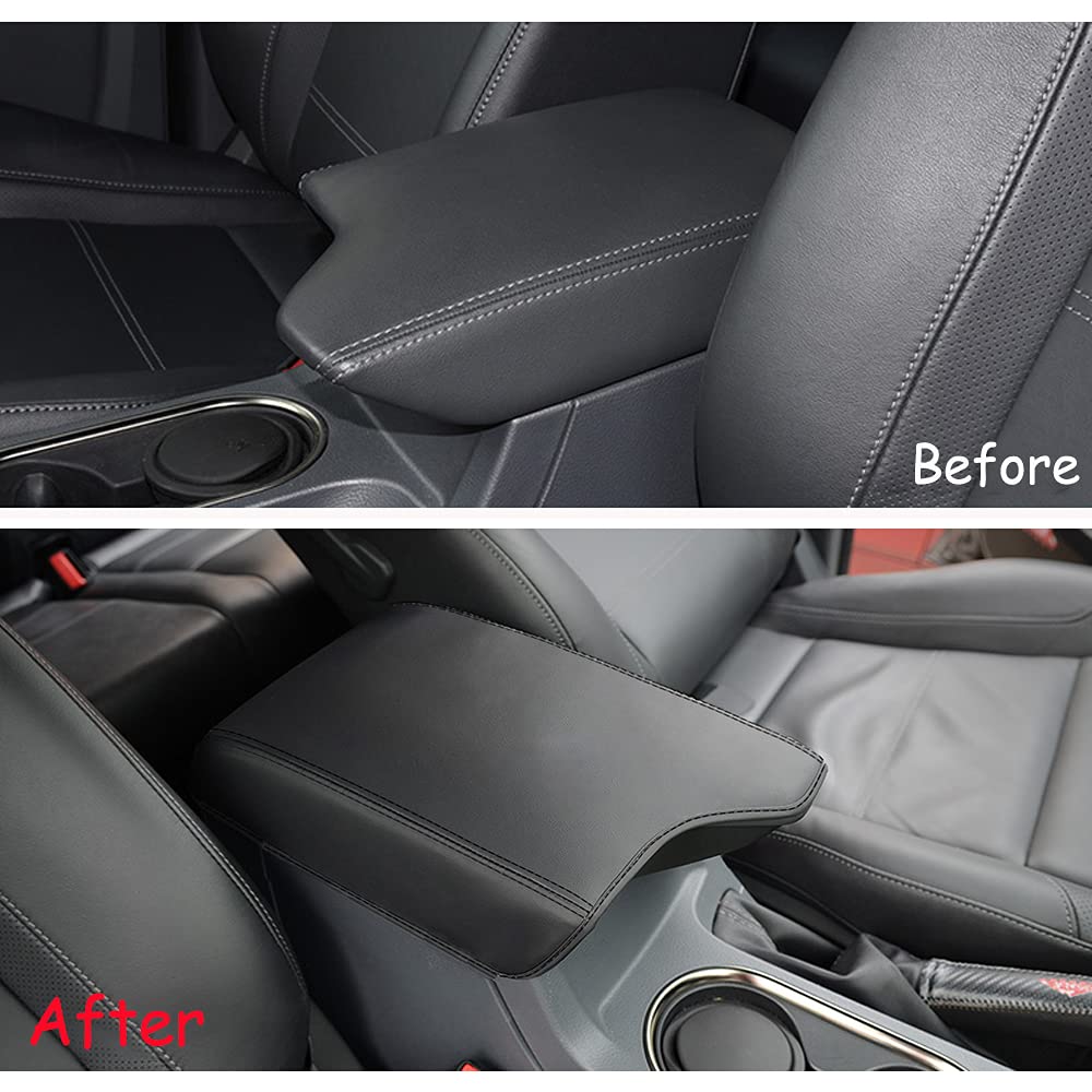 Intget Center Console Armrest Cover For Ford Ranger Accessories 2019 2020 2021 2022 2023 Interior Leather Middle Console Dog Seat Cover Arm Rest Box Lid Protector(Black Stitches)