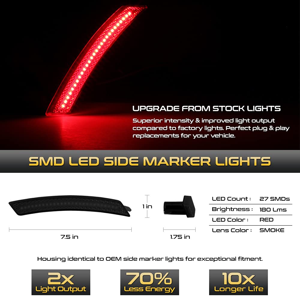 Vipmotoz Rear Wheel Arch Full Led Dark Smoke Side Marker Light Lamp Assembly Replacement Pair For Mini Cooper R55 R56 R57 R58 R59 R60 R61, Driver & Passenger Side