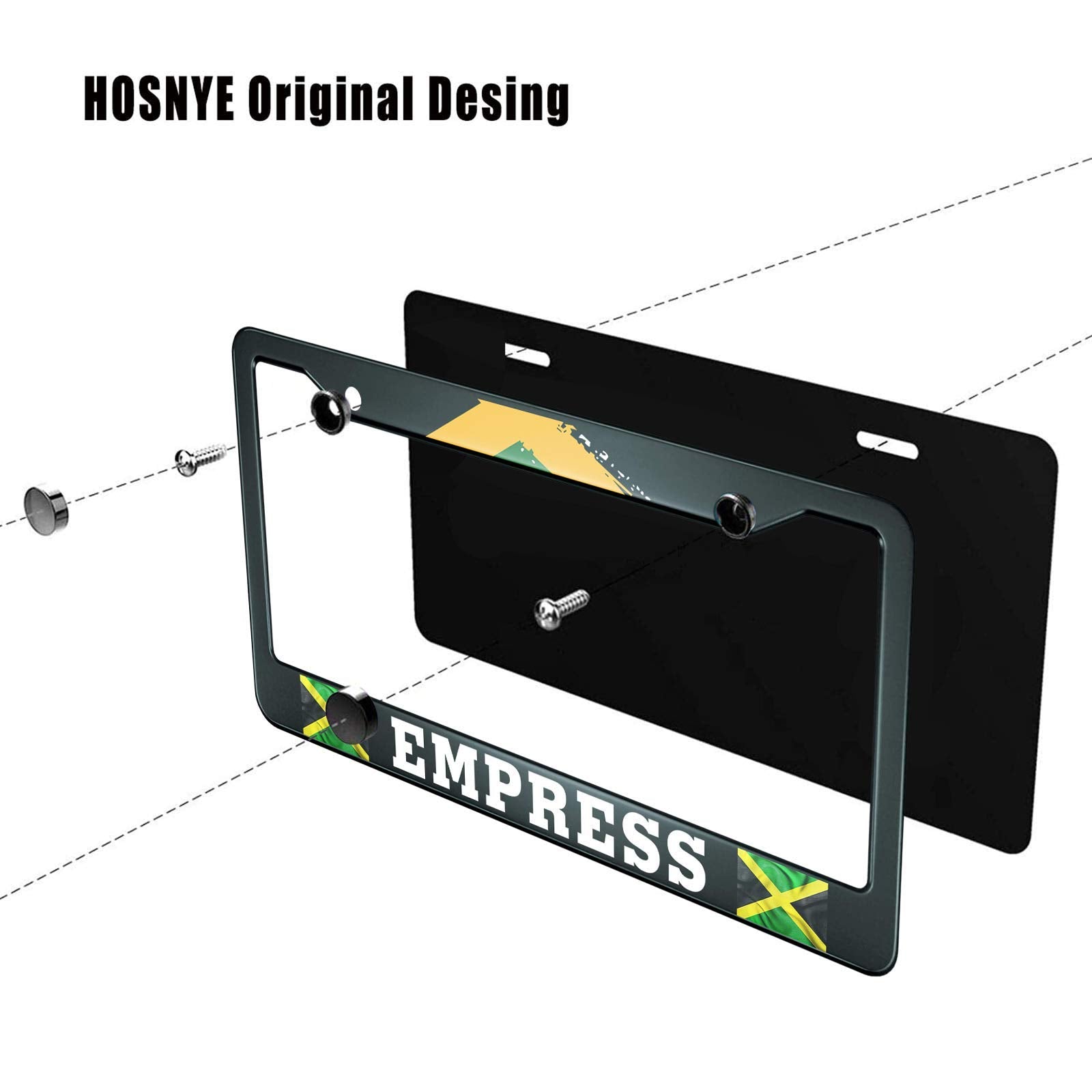 Hosnye Writting Empress License Plate Frame Jamaican Flag Metal License Plate Cover Front Plates Frames Car Tag Frame For Women