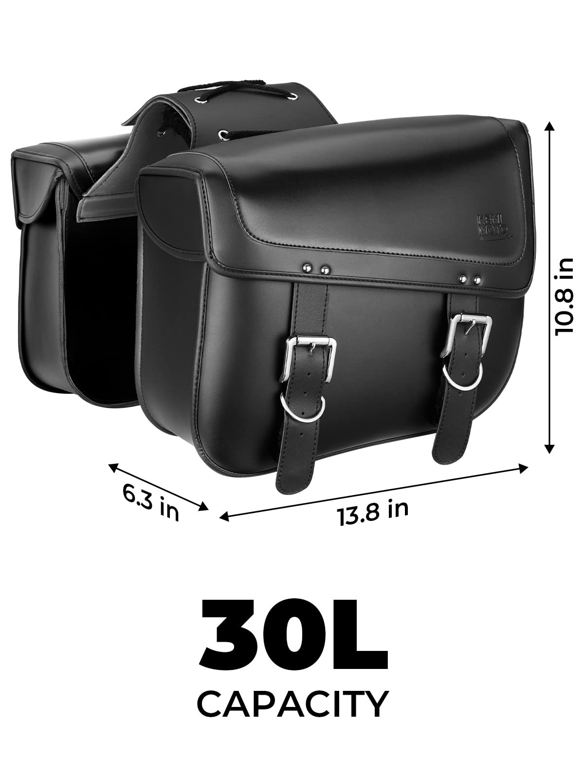 KEMIMOTO Motorcycle Saddlebags, 30L PU Leather Luggage Bag, Large Size, Black, Model MK-BAG01201BK, Universal Fit for Sportster, Softail, D