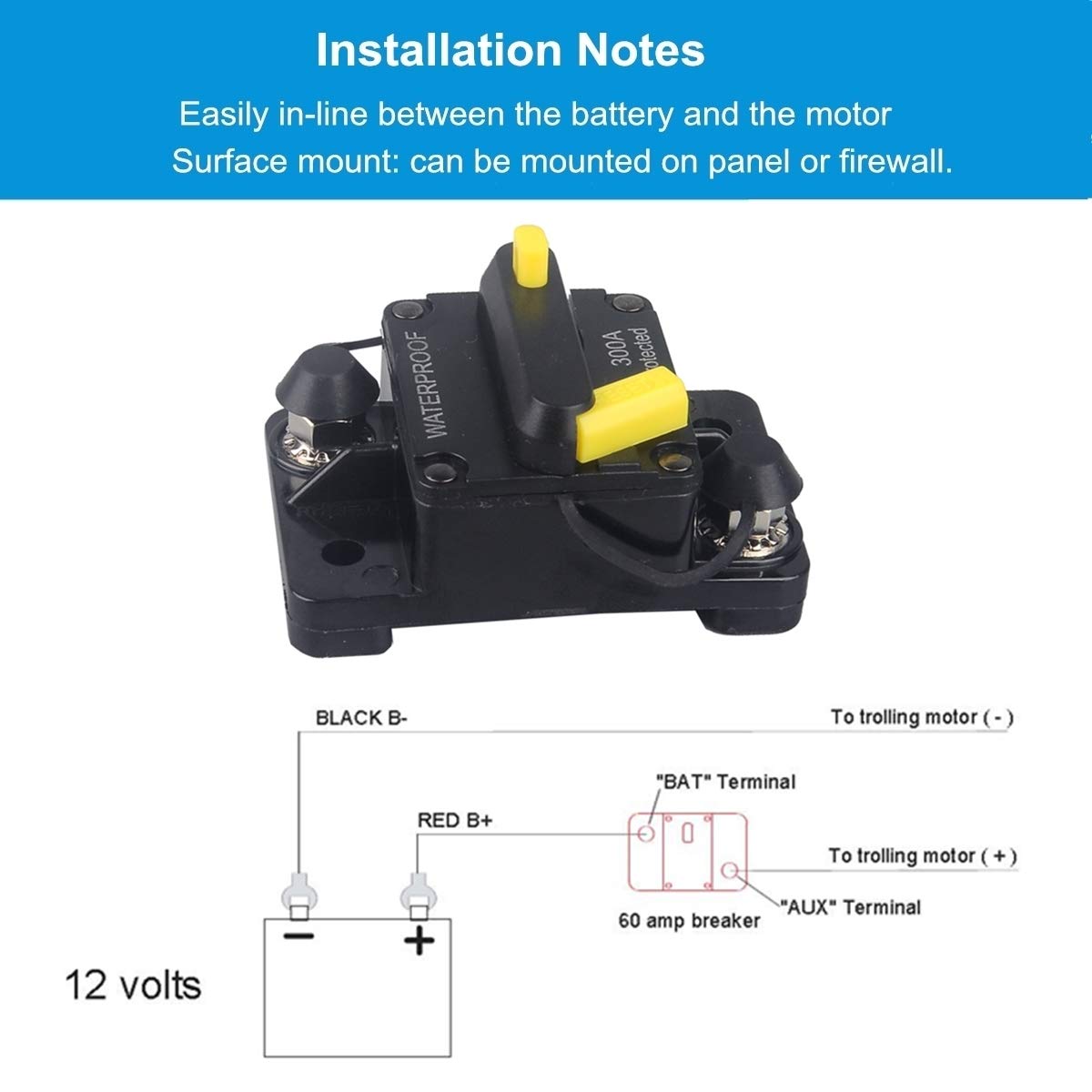 Wohhom 40 Amp Circuit Breaker Dc 12V -48V Waterproof 30A-300A Manual Reset Fuse Inverter For Trolling Motor Auto Car Rv Marine B