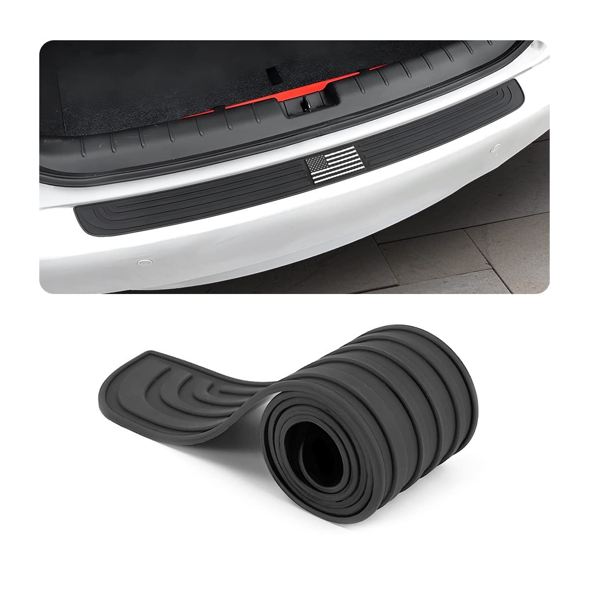 Car Rear Bumper Protector Guard, American Flag Anti-Scratch Rubber Trunk Door Sill Trim Cover, Vehicle Door Entry Protection Str