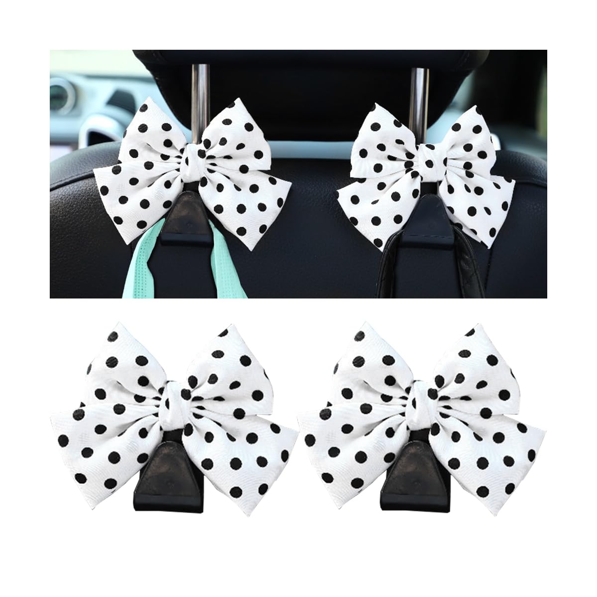 Mandark 2-Piece Car Seat Headrest Hooks - Universal for All Vehicles, Cute Bow Hooks for Purses & Bags, Interior Decoration Acce