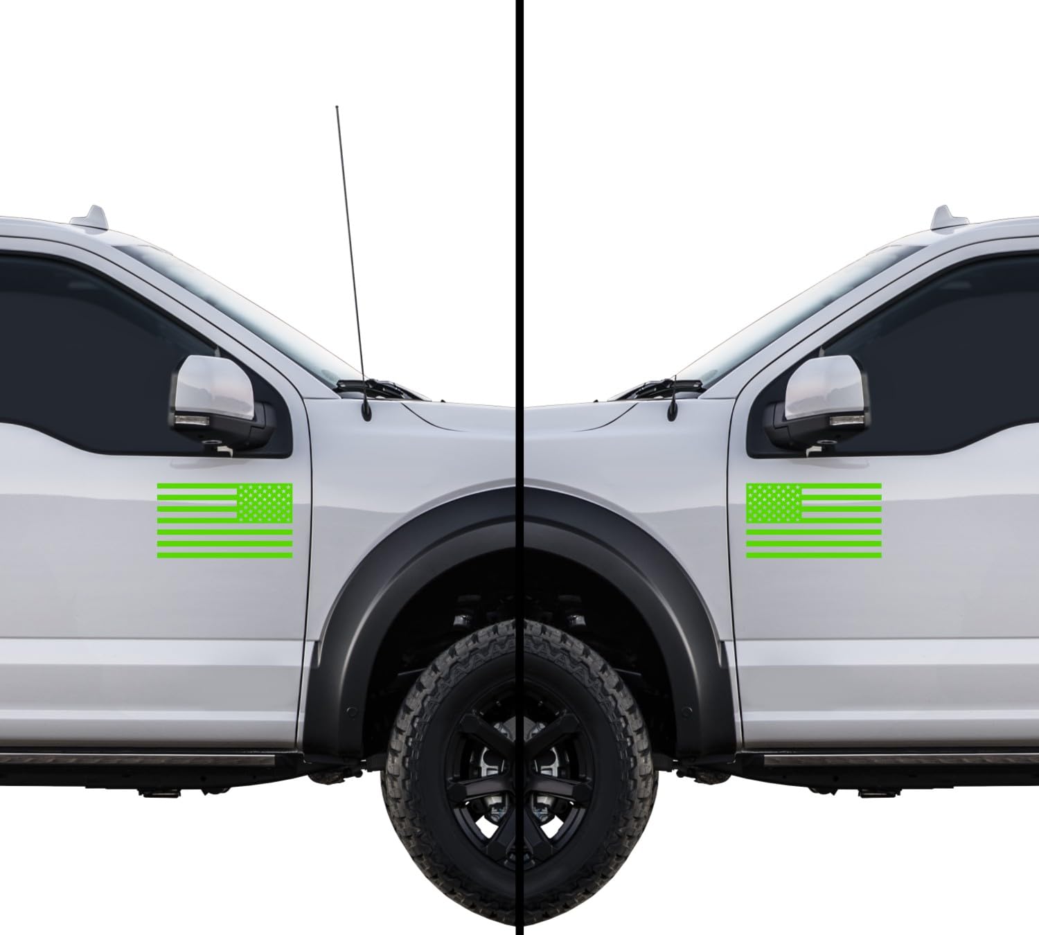 American Us Flag [Pick Color/Size] Vinyl Decal Sticker For Laptop/Car/Truck/Window/Bumper (5In Subdued Pair, Matte Lime Green)