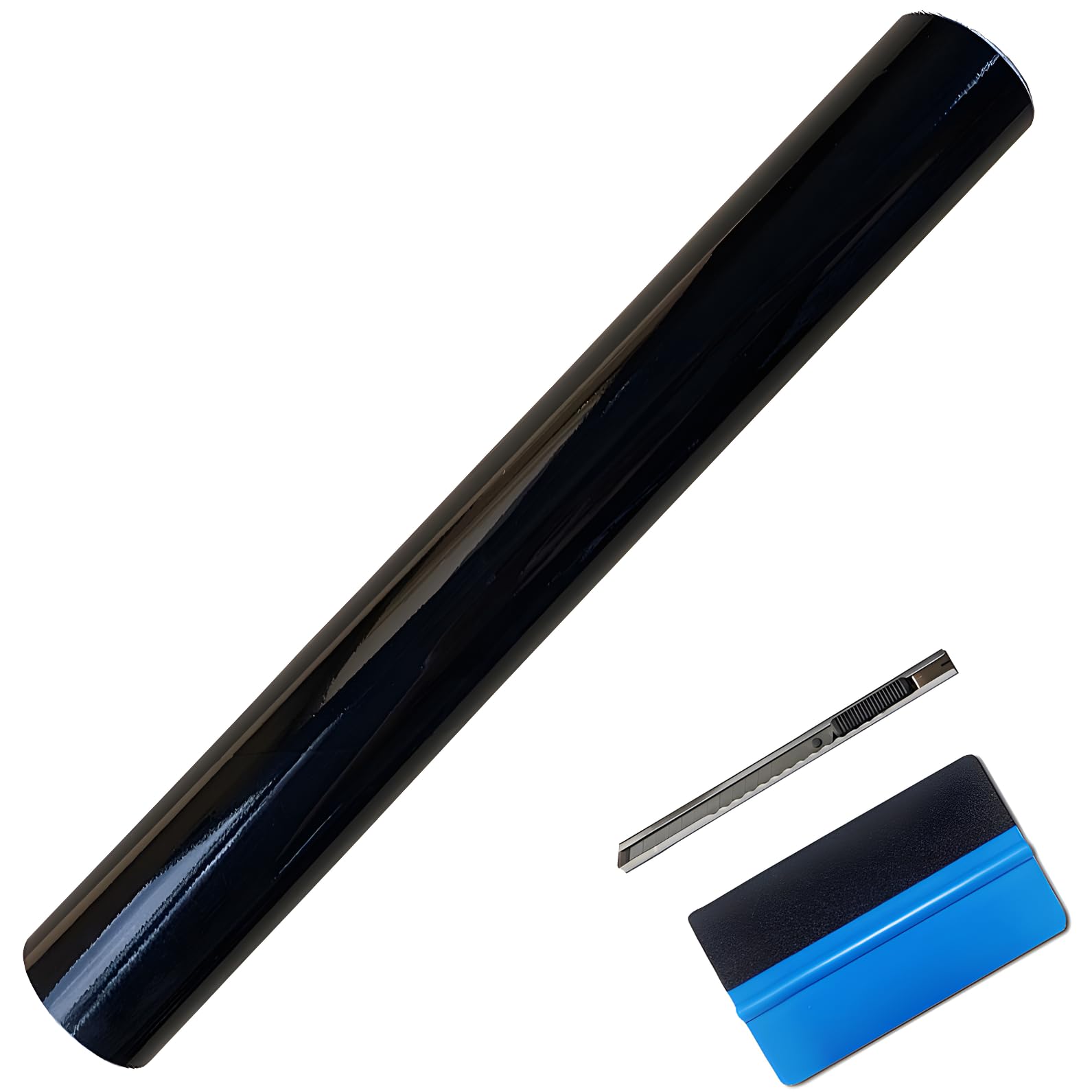 Lzlrun High Gloss Black Vinyl Wrap Self Adhesive Air Release Bubble - Outdoor Rated For Automotive Use - 12' X 60' Knife + Hand Tool (1Ft X 5Ft)
