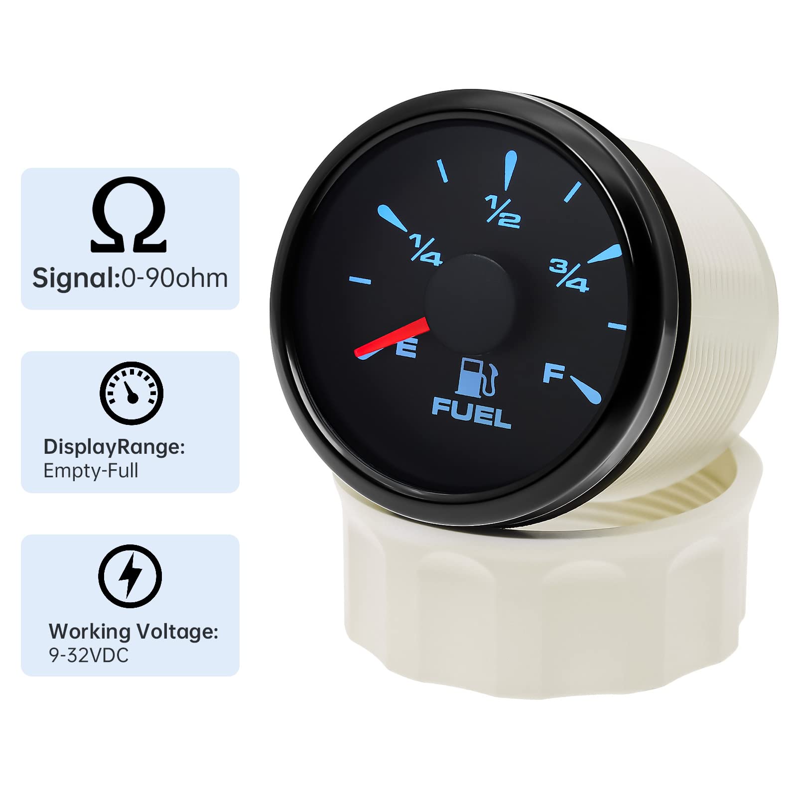 ARTILAURA 2" Black Marine Fuel Gauge - 0-90 Ohm Level Meter for Boats, Trucks, RVs, and Diesel Vehicles