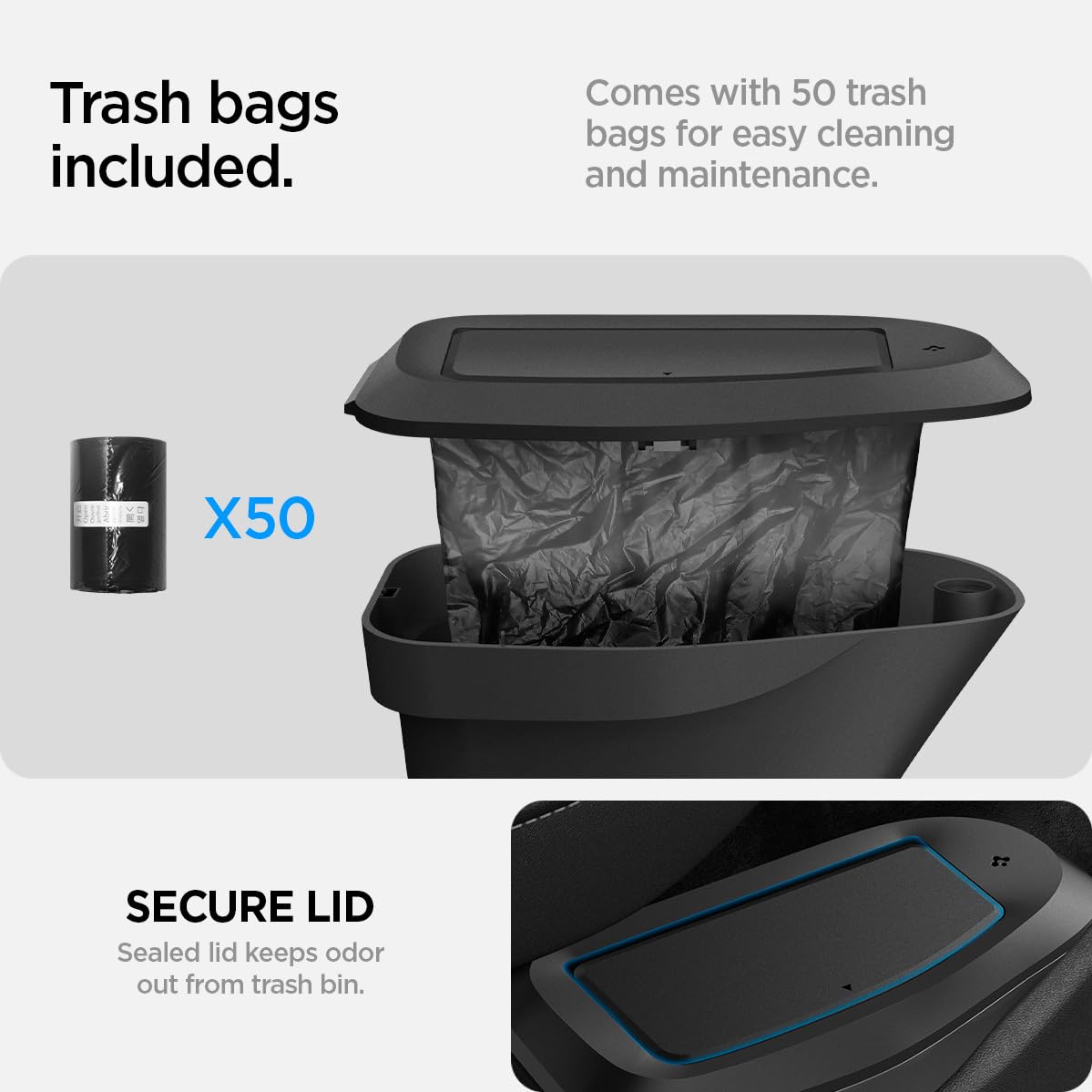 Spigen Car Trash Can for Tesla Model 3 Highland - Black, Polycarbonate, Model TO282, Fits Standard, Premium & Performance 2025/2026