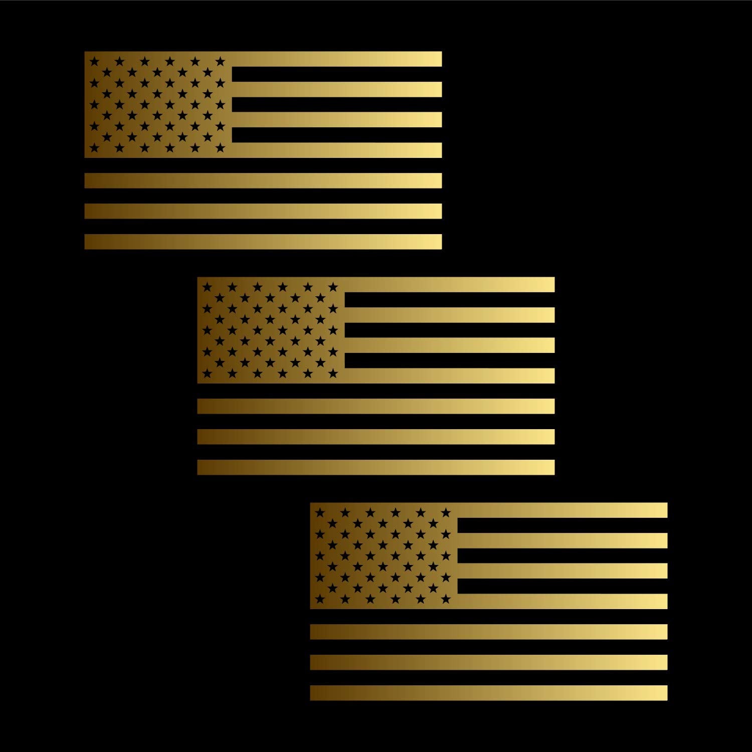 American Us Flag [Pick Color/Size] Vinyl Decal Sticker For Laptop/Car/Truck/Window/Bumper (7.5In X 4.2In [3-Pack], Metallic Gold