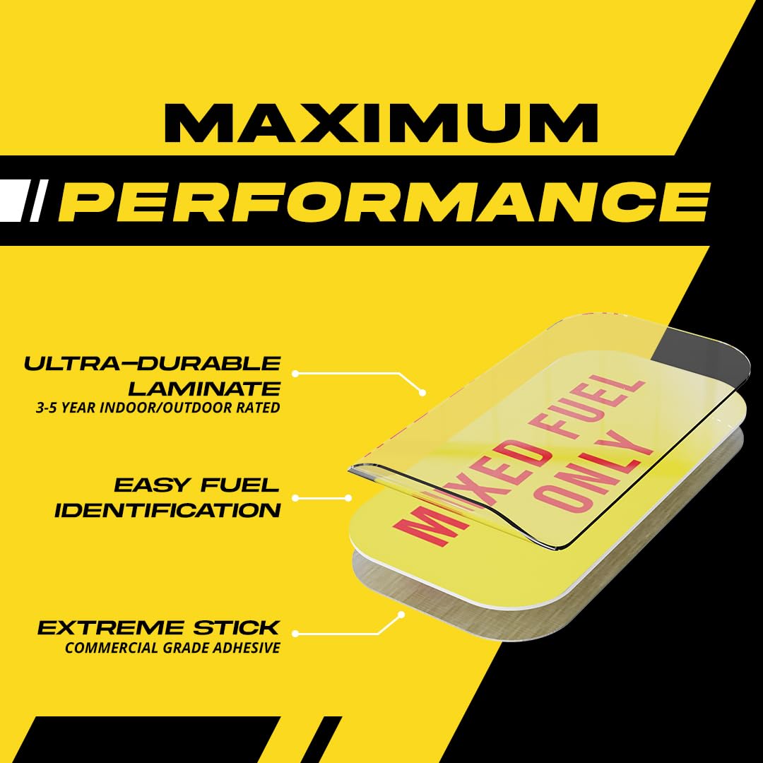 Mixed Fuel Only Stickers, 2 Cycle Labels For Outdoor Fuel Power Equipment - Weather Proof, Extreme Stick, Commercial Grade Label