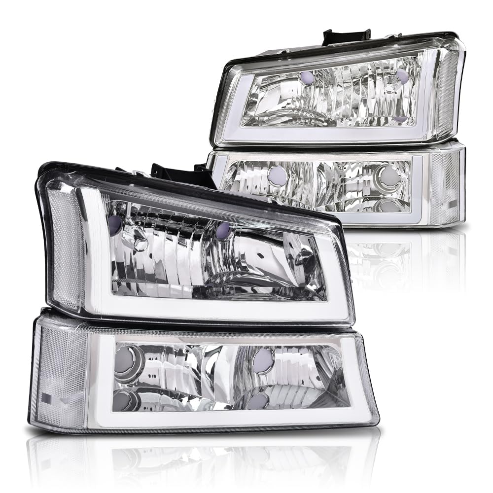 GRAND ORANGE LED DRL Headlights Assembly Compatible with Chevy Silverado Avalanche 1500 2500 3500 HD Models 2003-2006 GM250222, 