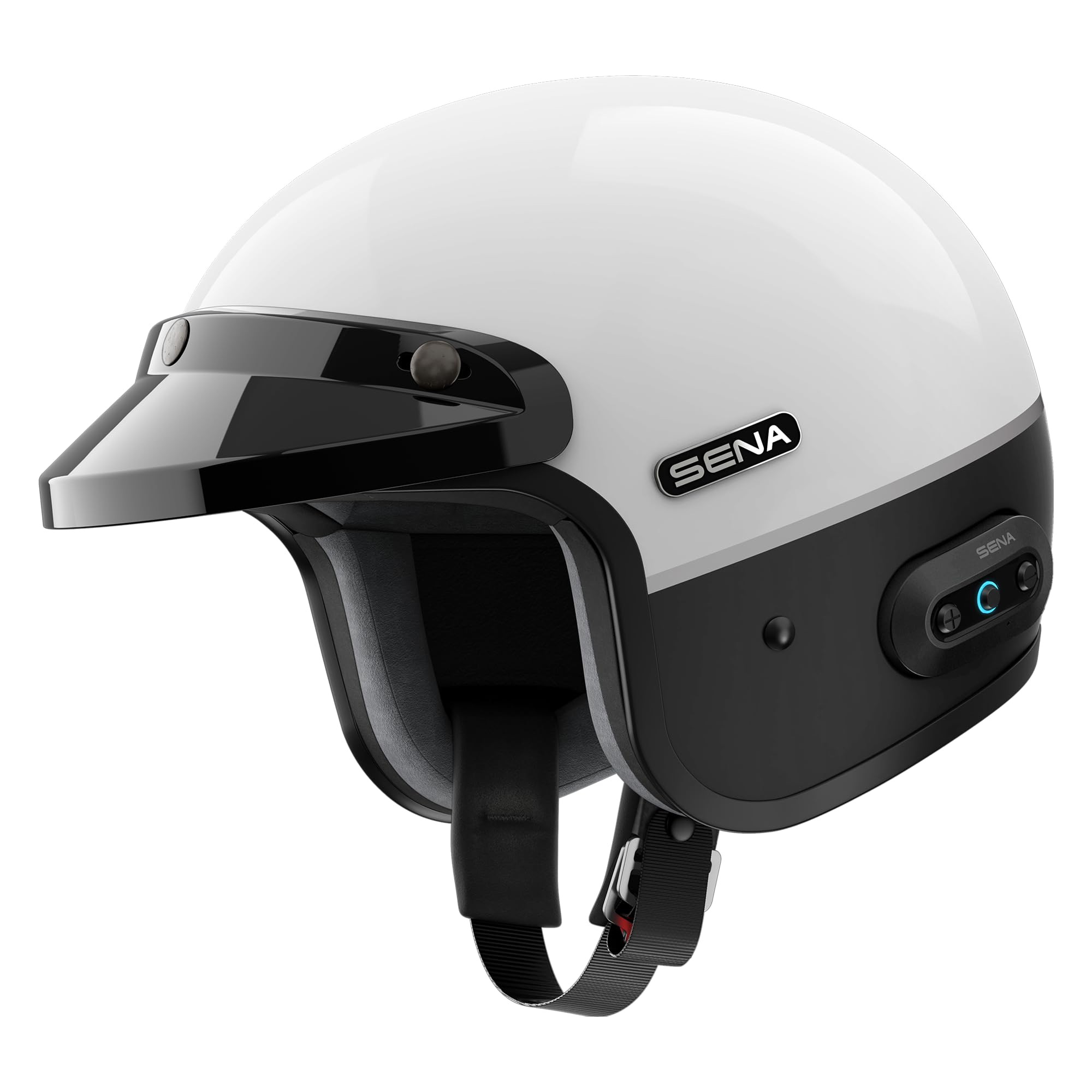 Sena Surge Mesh Intercom Enabled Open Face Smart Motorcycle Helmet (Gloss White/Matte Black, XL)