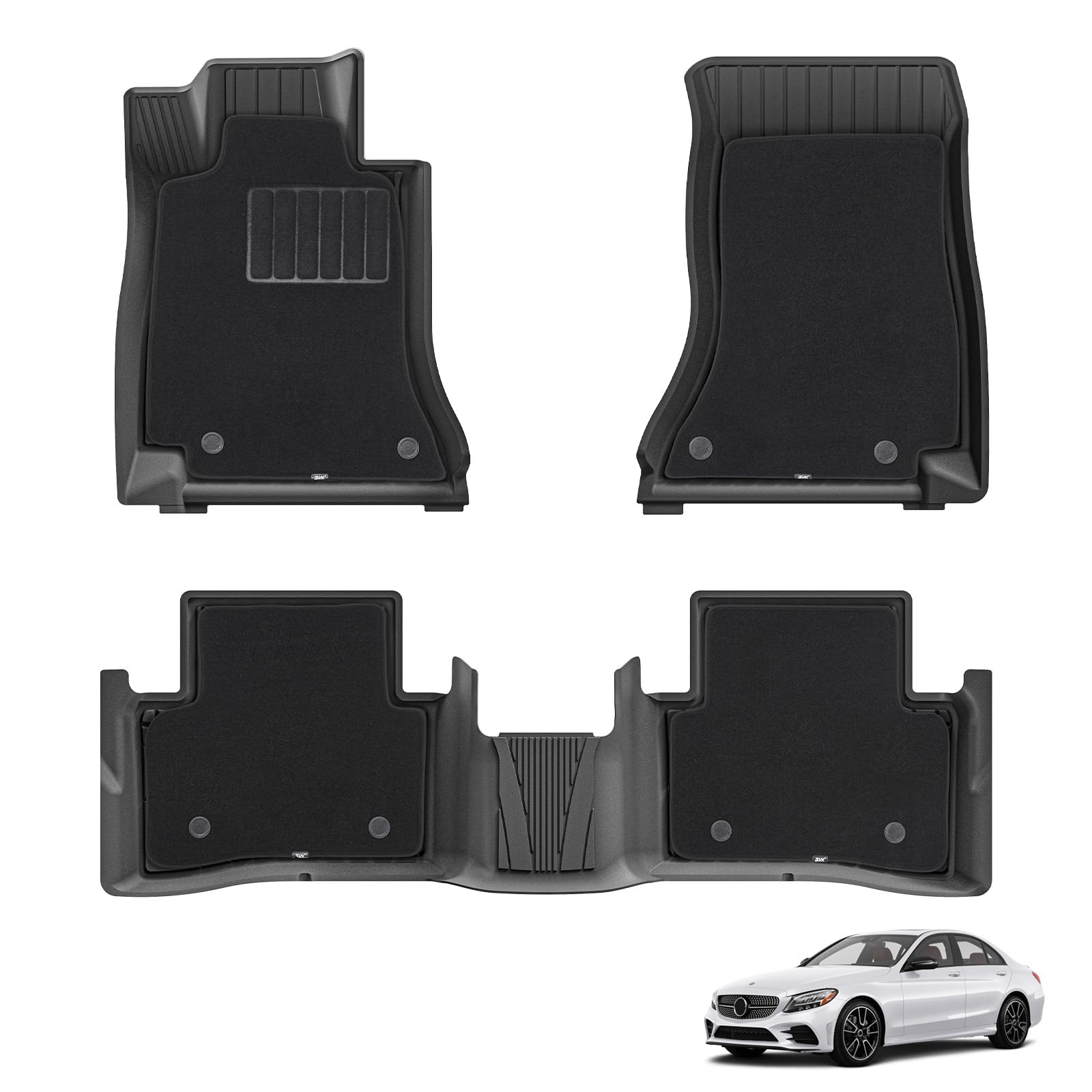 3W Floor Mats With Carpets Custom Fit Mercedez Benz C-Class 2015-2021(For Sedan Only), Tpe Floor Liner Thickened Carpet With Saf