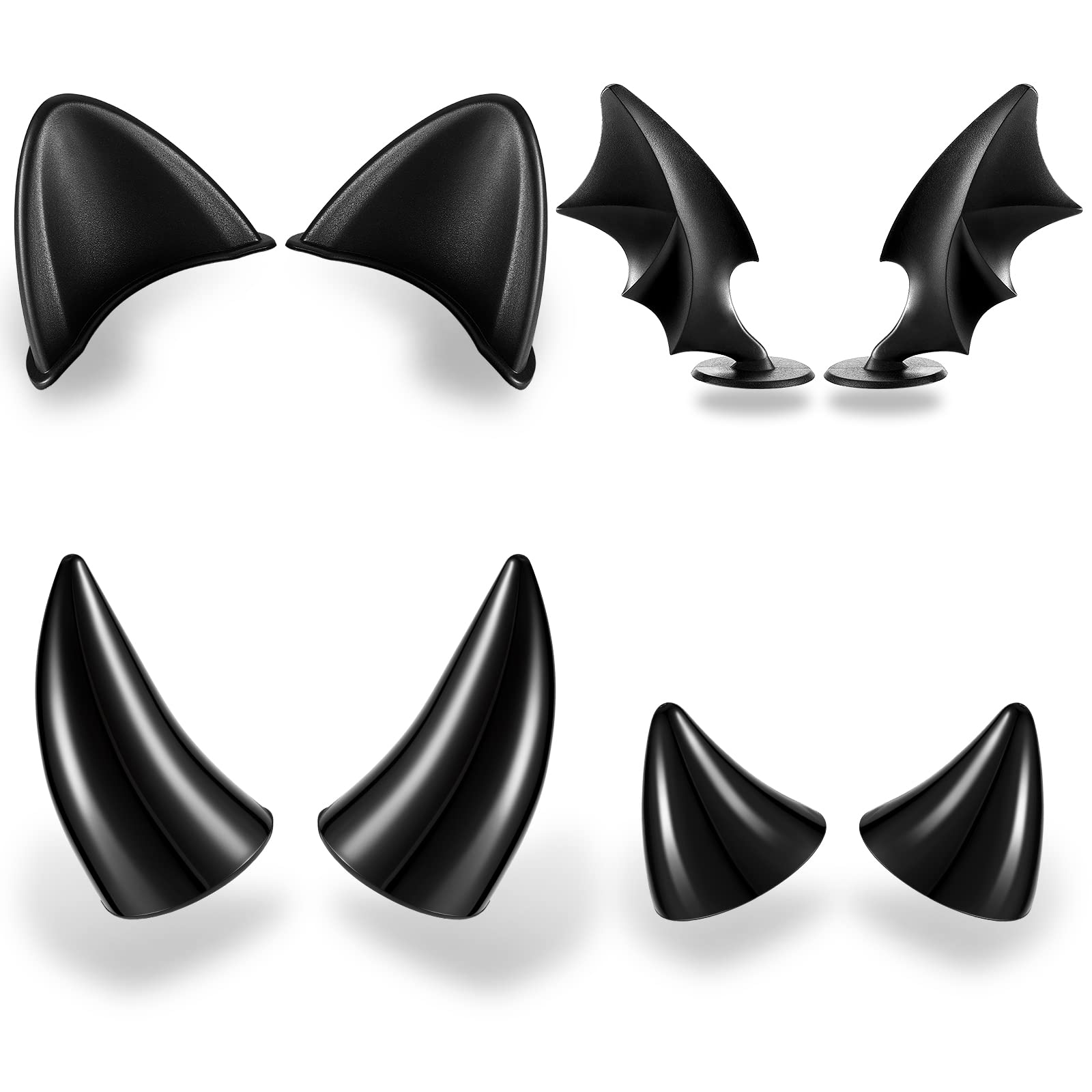 Lewtemi 4 Pairs Helmet Devil Horns Motorcycle Helmet Accessories Cat Ears Devil Wings Horns with Adhesive Suction Cup Ski Bike A