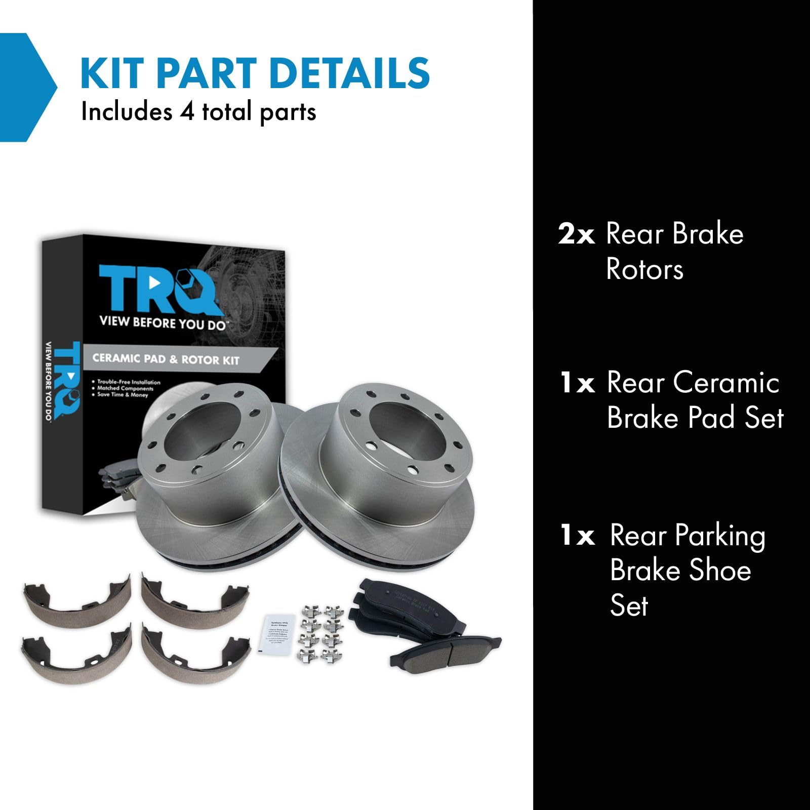 Trq Rear Brake Pad & Rotor Kit Brake Pads Brake Rotor Parking Brake Shoe Set Ceramic Compatible With 2011-2012 Ford F-250 Super