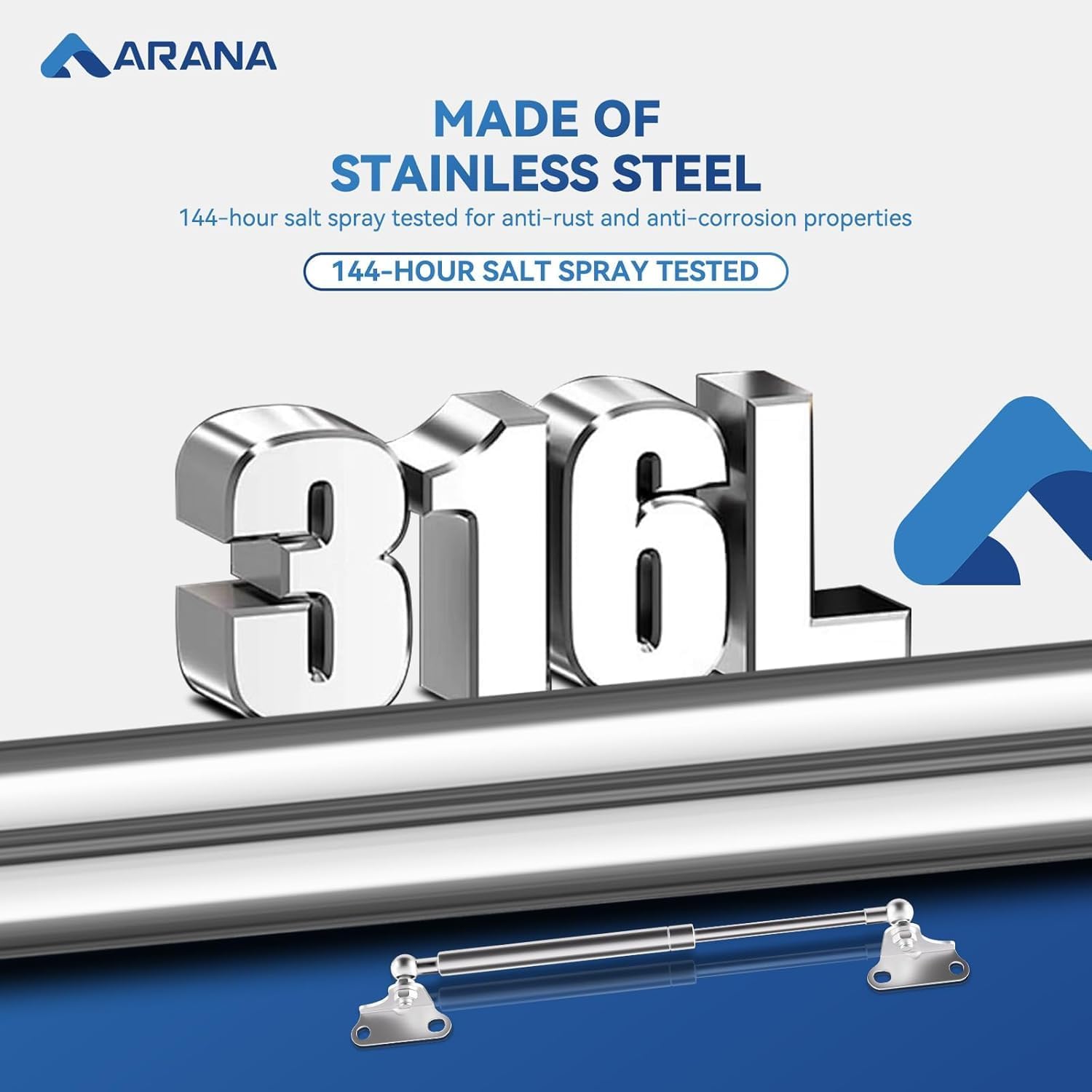 ARANA 20" Stainless Steel Gas Struts 100lbs, Marine Lift Support Hinges for Heavy Duty Door Cabinet & Boat Lid, Silver, 2 Pcs