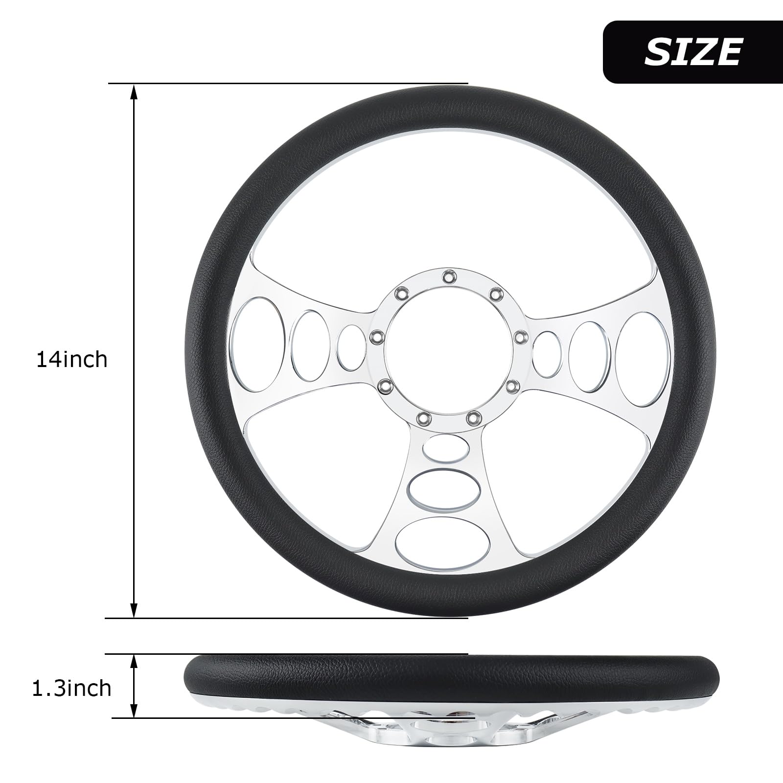 QYMOPAY 9 Bolt Disc Steering Wheel, 14'''' Leather billet steering wheel, 3-Spoke Steering Wheel with Holes, Fits most 9-hole ca