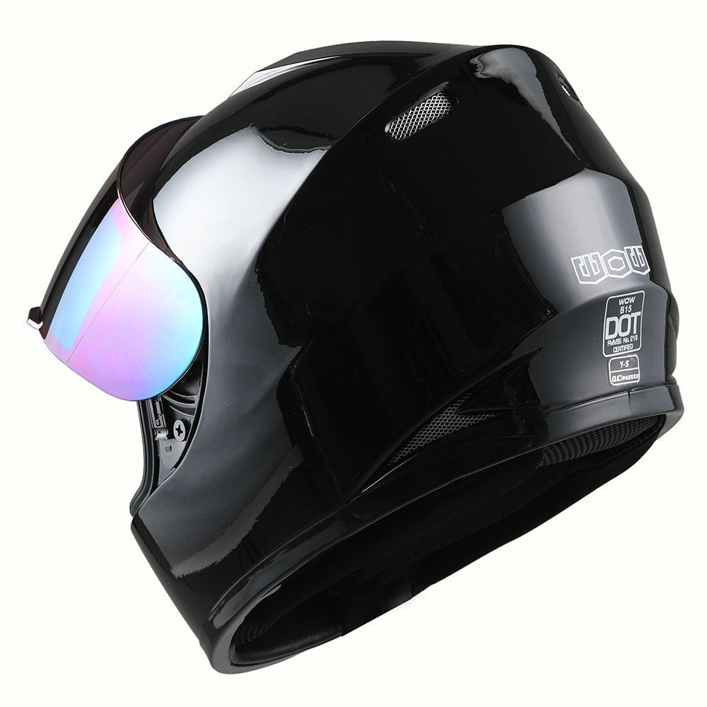 Wow Youth Motorcycle Full Face Helmet Street Bike Bmx Mx Kids Glossy Black + Mx Skeleton Glove Bundle