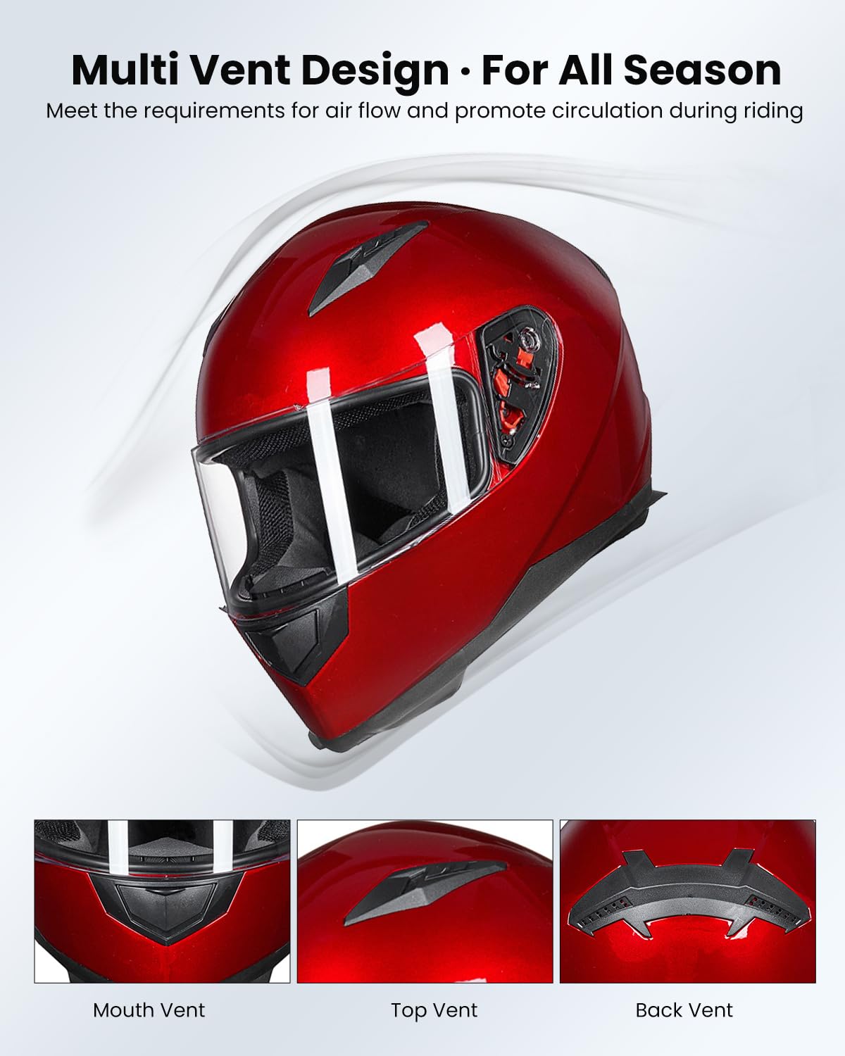 Ilm Full Face Motorcycle Street Bike Helmet With Removable Winter Neck Scarf + 2 Visors Dot Model-Jk313 (Xl, Bright Red)
