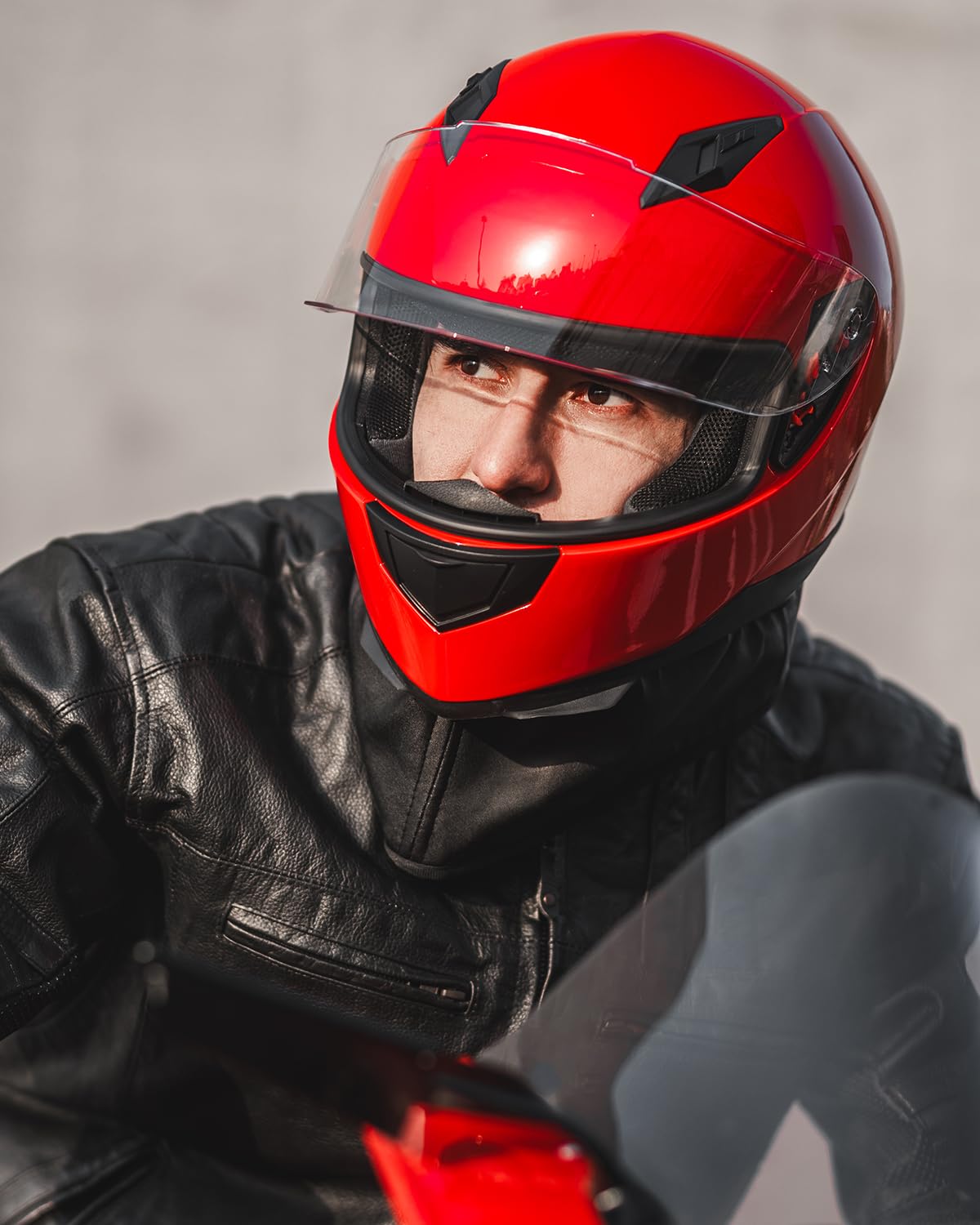 Ilm Full Face Motorcycle Street Bike Helmet With Removable Winter Neck Scarf + 2 Visors Dot Model-Jk313 (Xl, Bright Red)