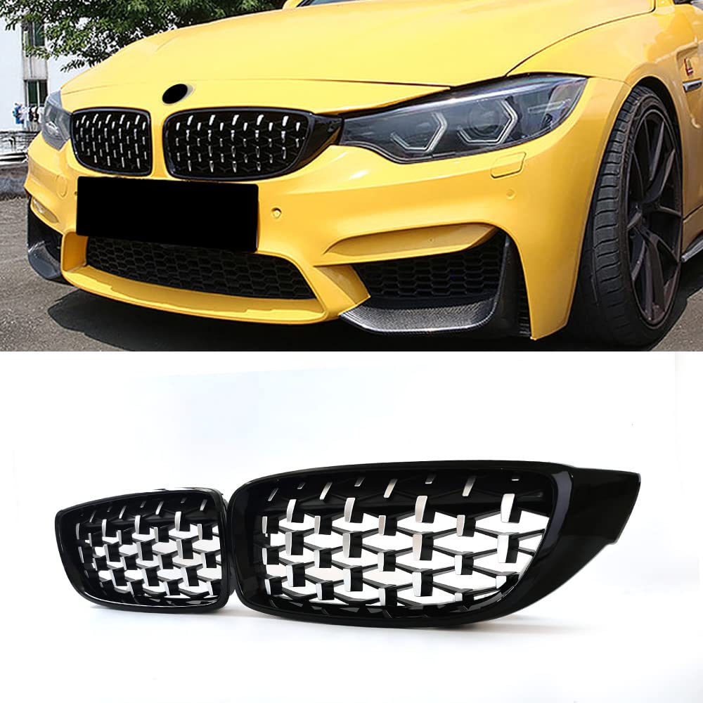 SNA Chrome Diamond F32 Kidney Grill for BMW 4 Series F32 F33 F36 (2014-2019) F82 F83 M4 F80 M3 (2015-2019) (ABS Front Grille, 2-