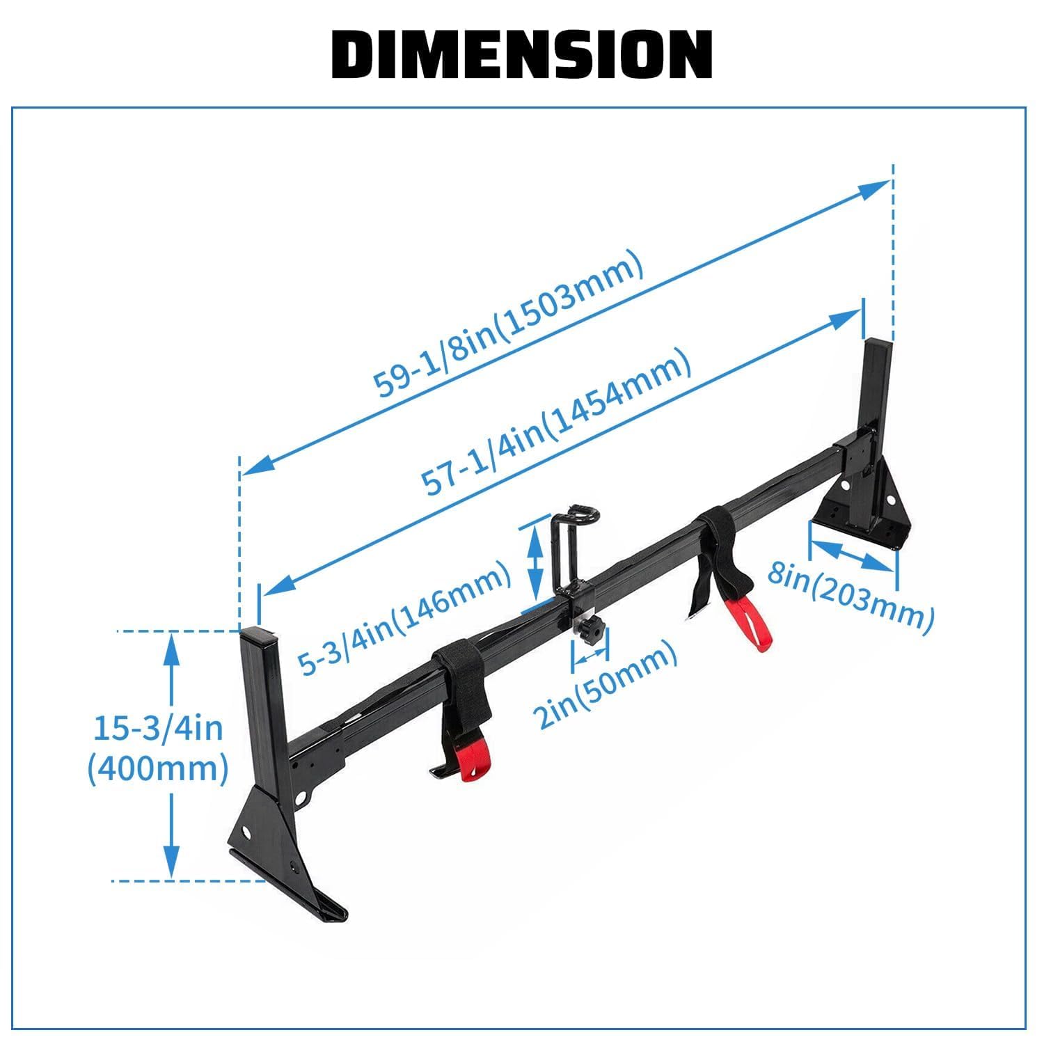 ECOTRIC 3 Bar Roof Ladder Racks, 59" Alloy Steel, Black, Compatible with 1996-Up Chevy Express, 800 LBS Capacity