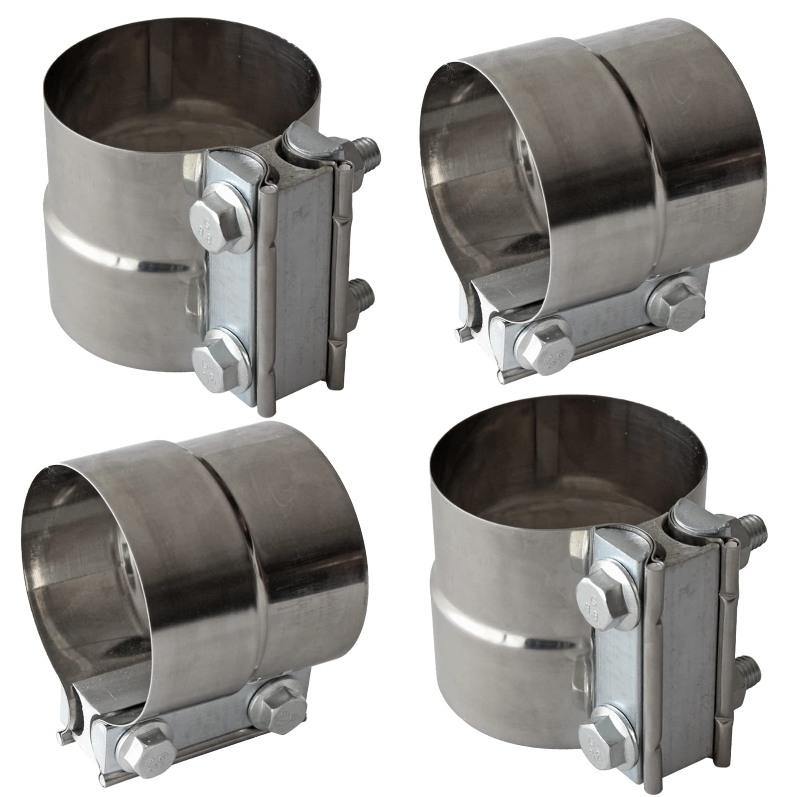 Exhaust Band Clamps 3'' Lap Joint 304 Stainless Steel Exhaust Pipe Muffler Band Clamp (3 Inch 4 Pack)