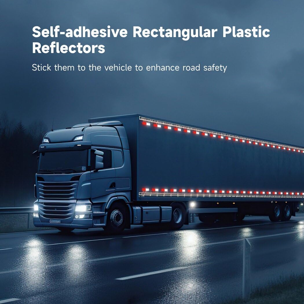 Homaisson 40 PCS Self-Adhesive Rectangular Reflectors, Red and White Plastic Car Reflectors, Stick-on or Screw Mount Universal R
