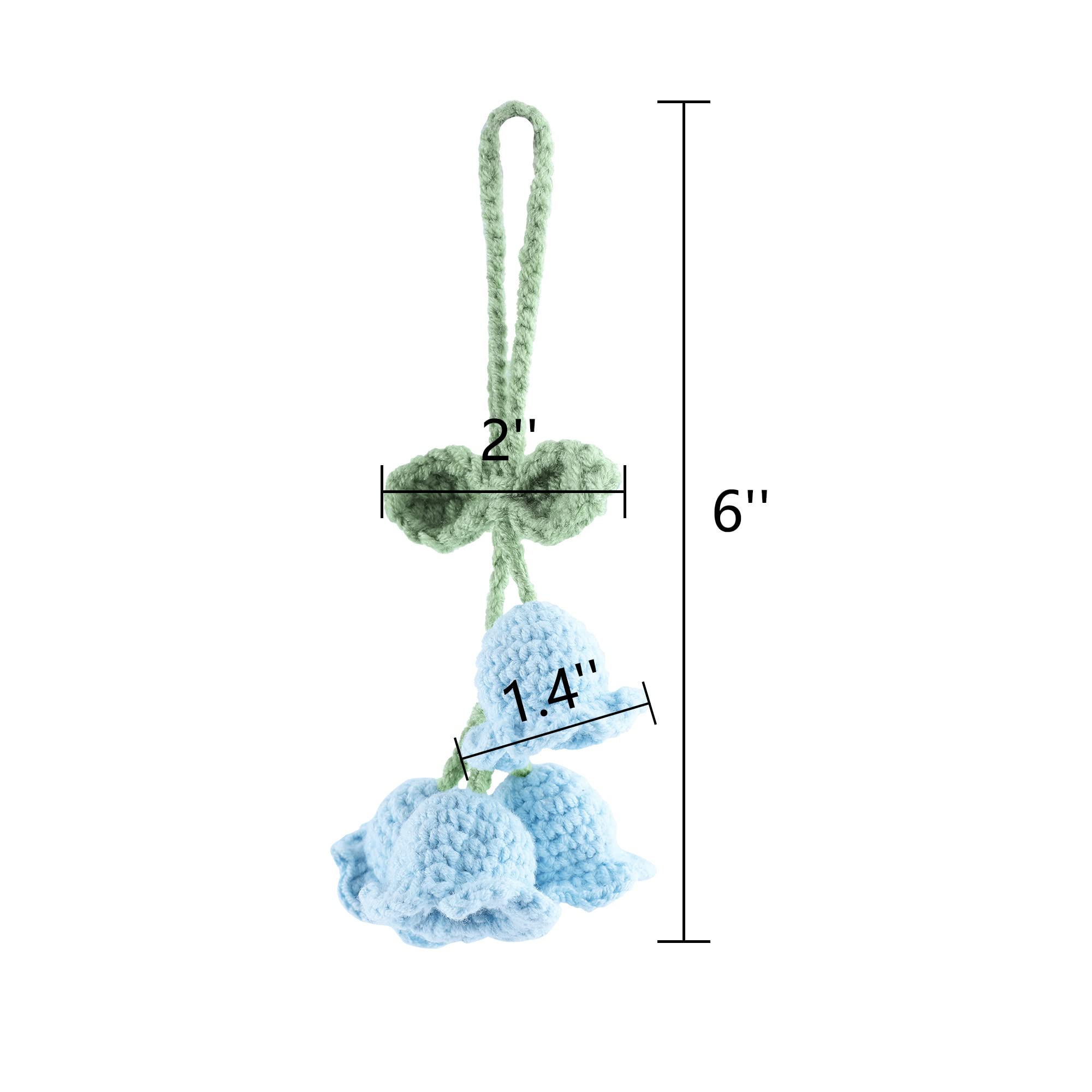 Mirror Hanging Car Accessories Cute Little Lily Of The Valley, Hand Knitted Crochet Flower Decor For Mirror, Rear View Mirrors,Key Chains (Blue)