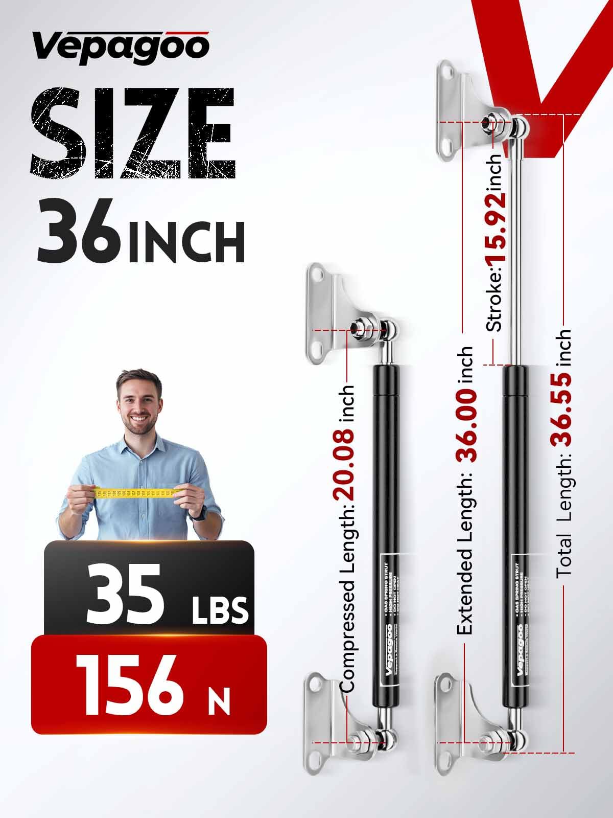 Vepagoo 36 Inch 35Lb/156N Gas Struts Shock Spring With Mounting Brackets, Lift Supports For Rv Bed Lid Box Trailer Cover Hatch B