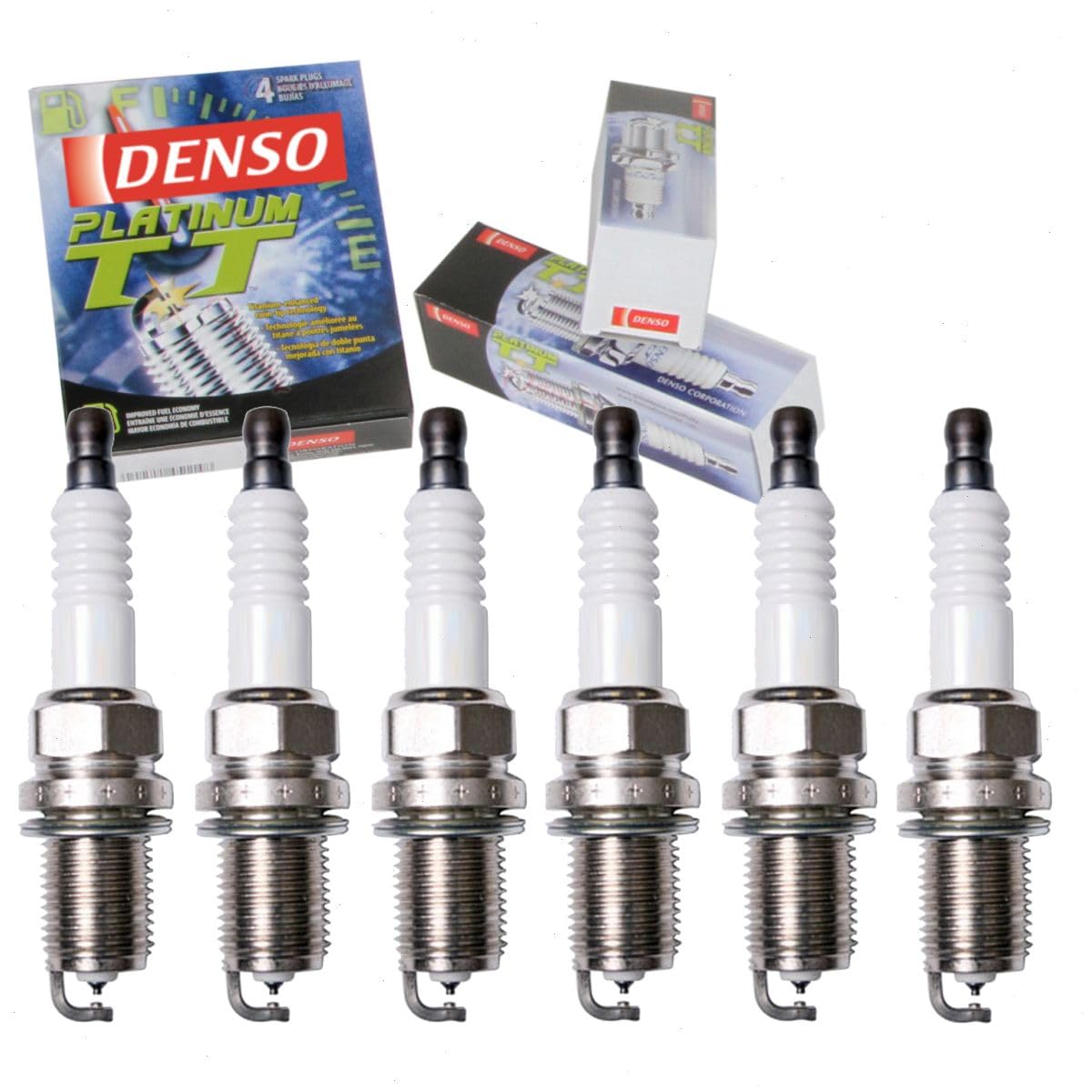 6 pc DENSO Platinum TT Spark Plugs compatible with Hyundai Santa Fe 2.7L 3.3L 3.5L V6 2001-2009
