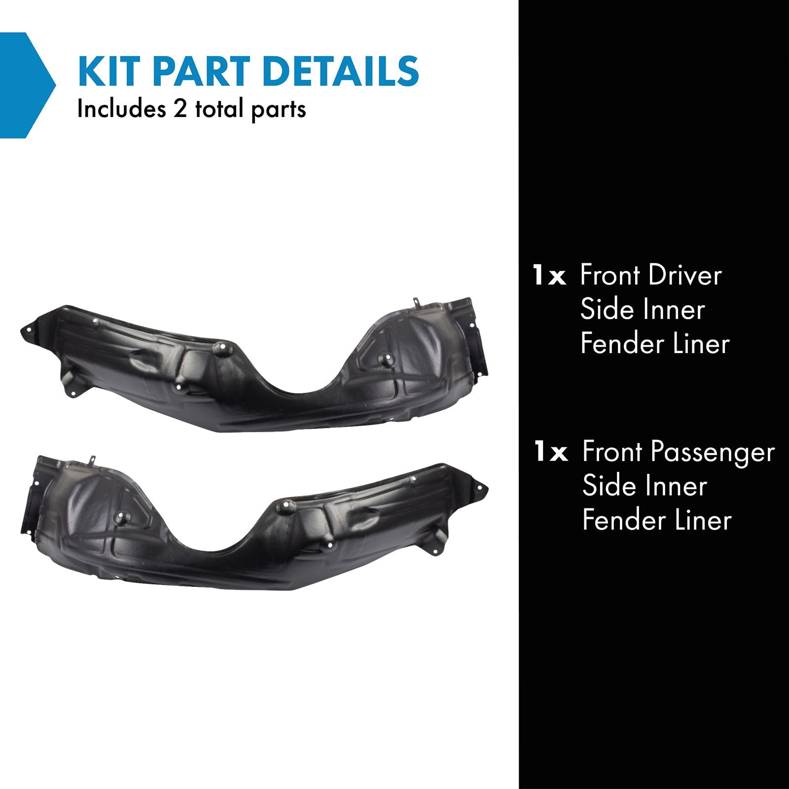 Trq Front Inner Fender Liner Set Compatible With 1995-1999 Toyota Avalon To1250104 To1251104