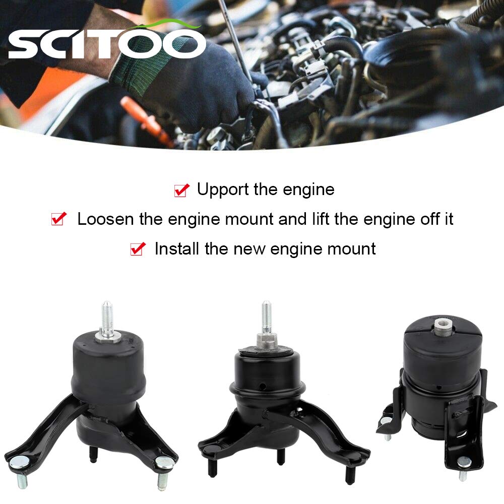 SCITOO Engine Mounts Set 4PCS, Rubber, Black, Compatible with Toyota Corolla 2003-2008, Matrix 2003-2006, Pontiac Vibe 2003-