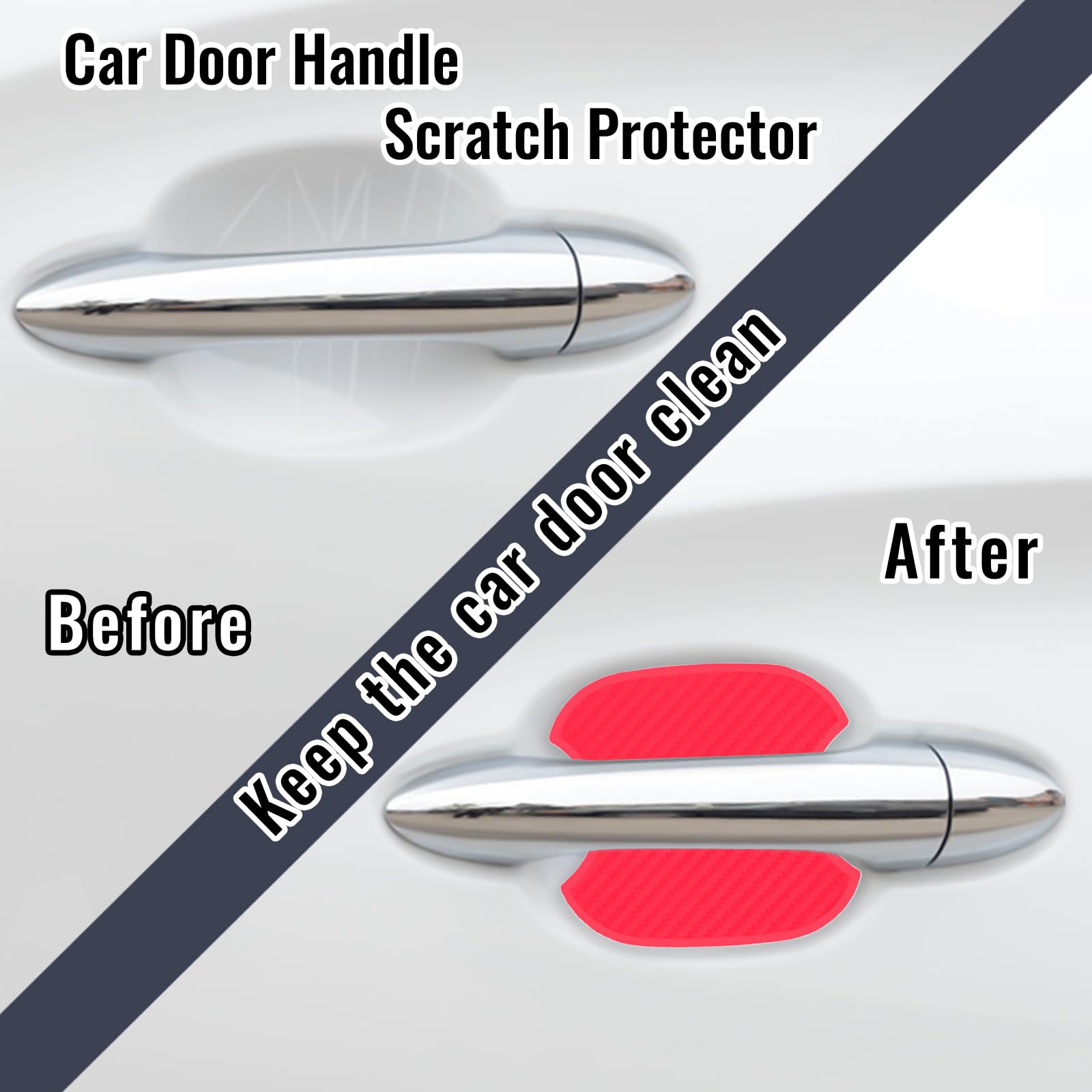 Worcas 4Pcs Universal 3D Carbon Fiber Car Door Handle Paint Scratch Protector Sticker Auto Door Handle Cups Protective Pad(L-Red