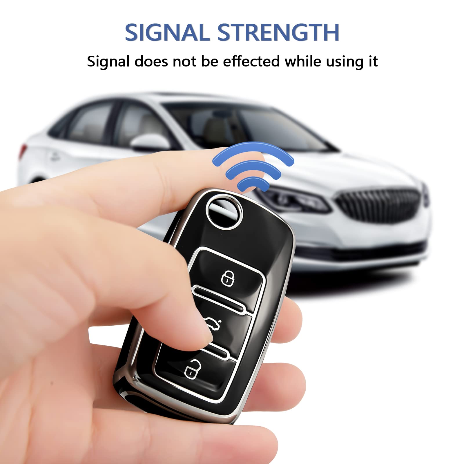 OFFCURVE for Volkswagen Key Fob Cover, Soft TPU Full Protector Key Fob Case for VW Jetta Golf Polo Passat MK8 Tiguan Beetle Car
