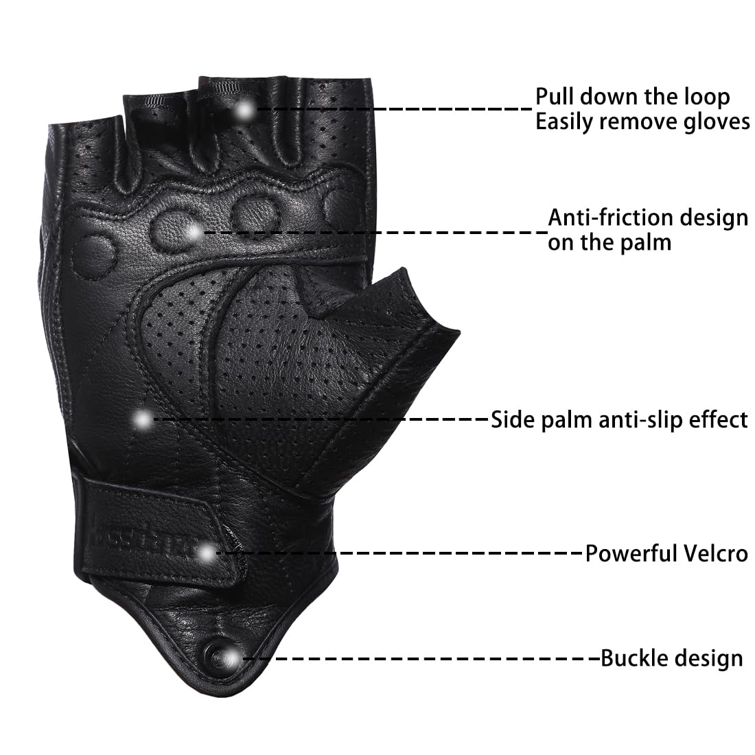 Harssidanzar Men's Motorcycle Gloves Leather Perforated Motorbike Riding Driving Gloves CM044US, Black, Size Small