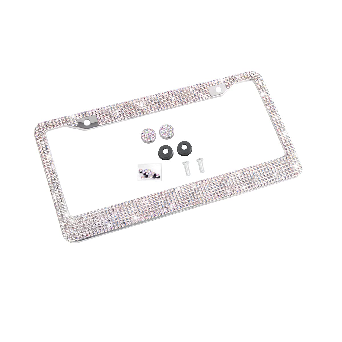 Yalok Bling Car License Plate Frame, Sparkly Rhinestone Stainless Steel License Plate Cover/Holder, Universal For Most Cars, Suv