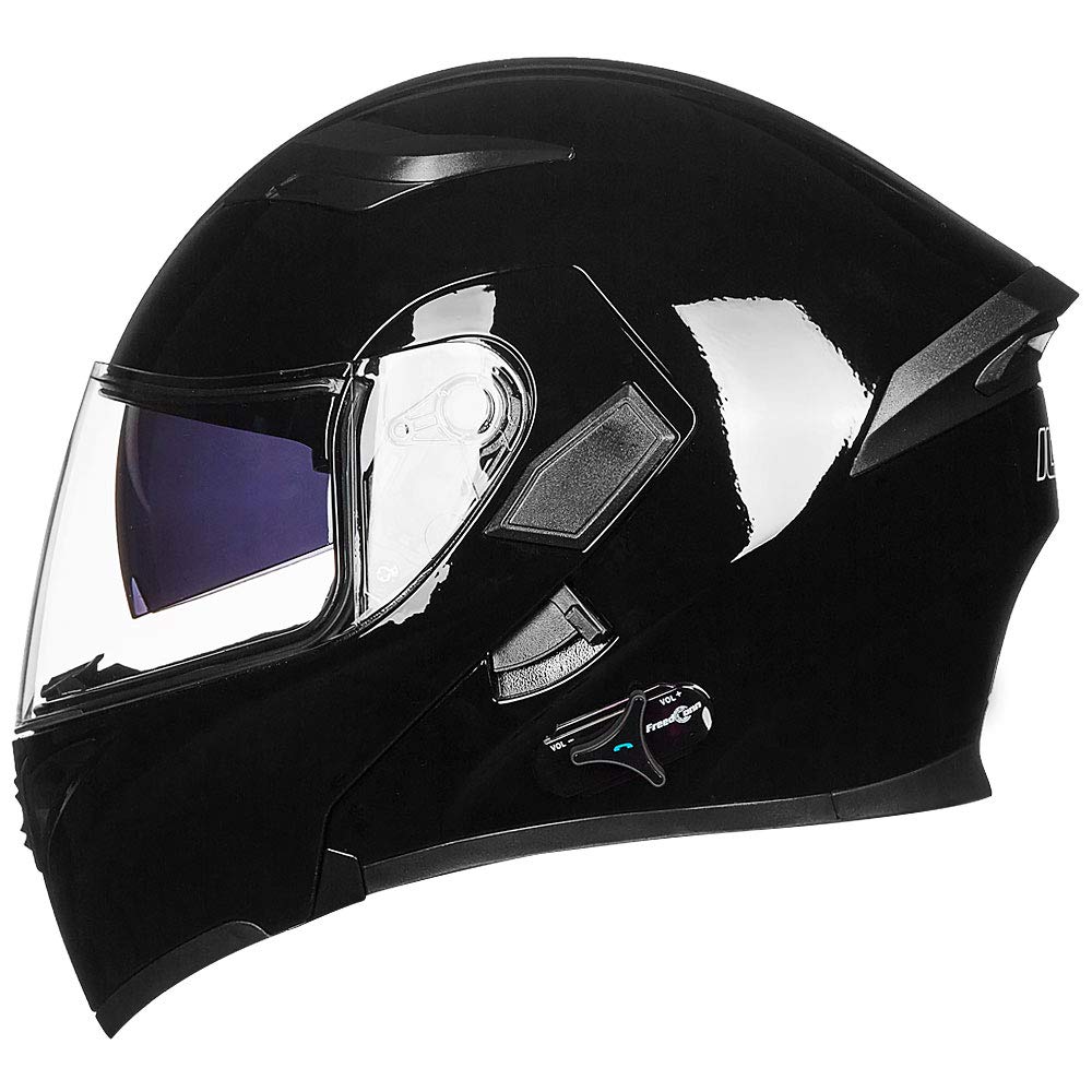 ILM Bluetooth Motorcycle Helmet Modular Flip up Full Face Dual Visor Mp3 Intercom FM Radio DOT Model 902BT(Gloss Black, 2XL)