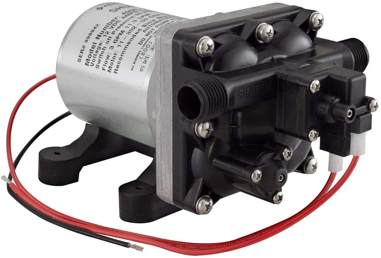Shurflo 12 Volt RV Water Pump 3.0 GPM 4008-101-A65/E65 - Black Plastic with Optional Twist-On Pipe Strainer