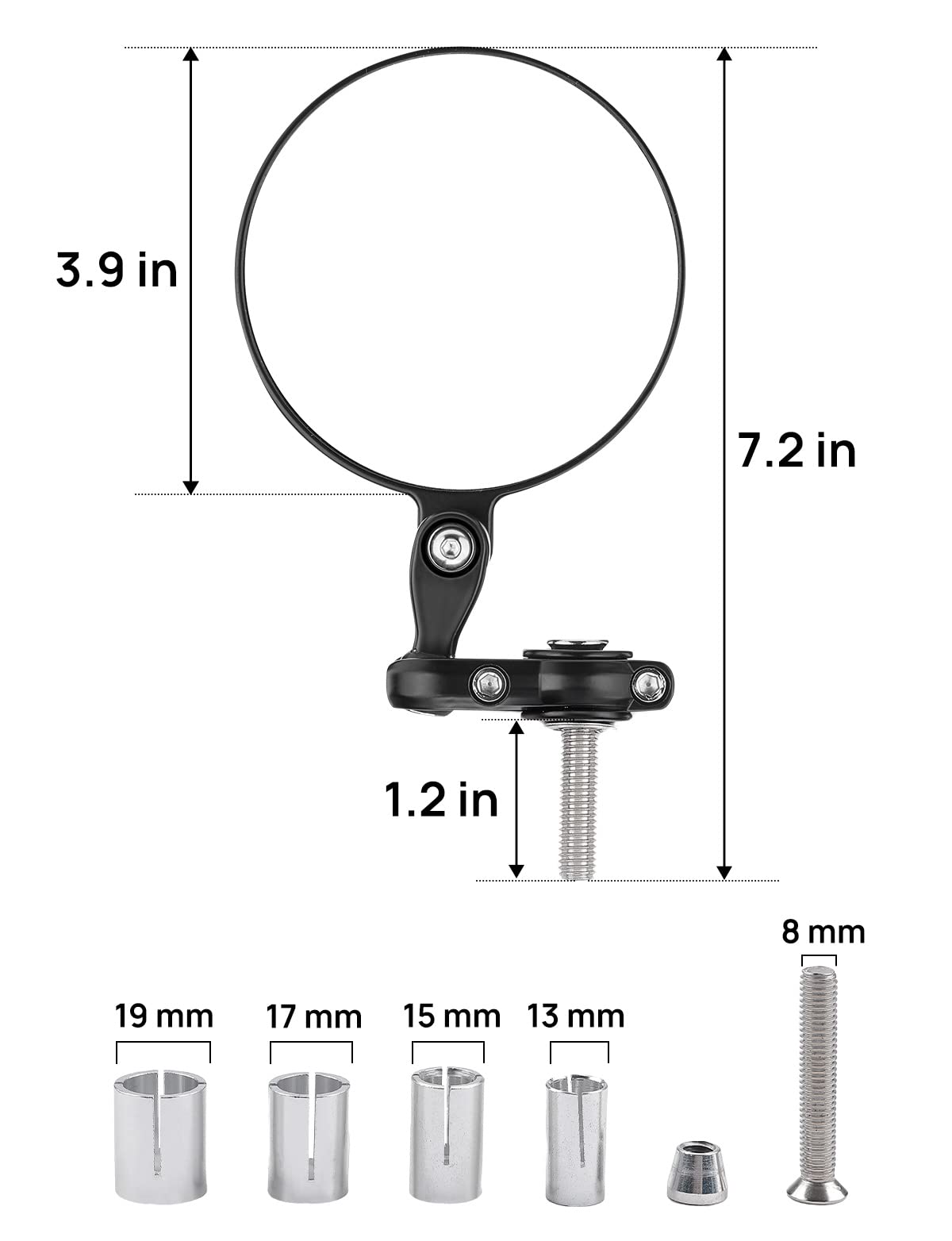 KEMIMOTO 360° Rotatable Motorcycle Handlebar Mirrors, Black, Metal, Fits 13-21 mm, Mirror Diameter 3.9 in, Model MU-F0804-00202