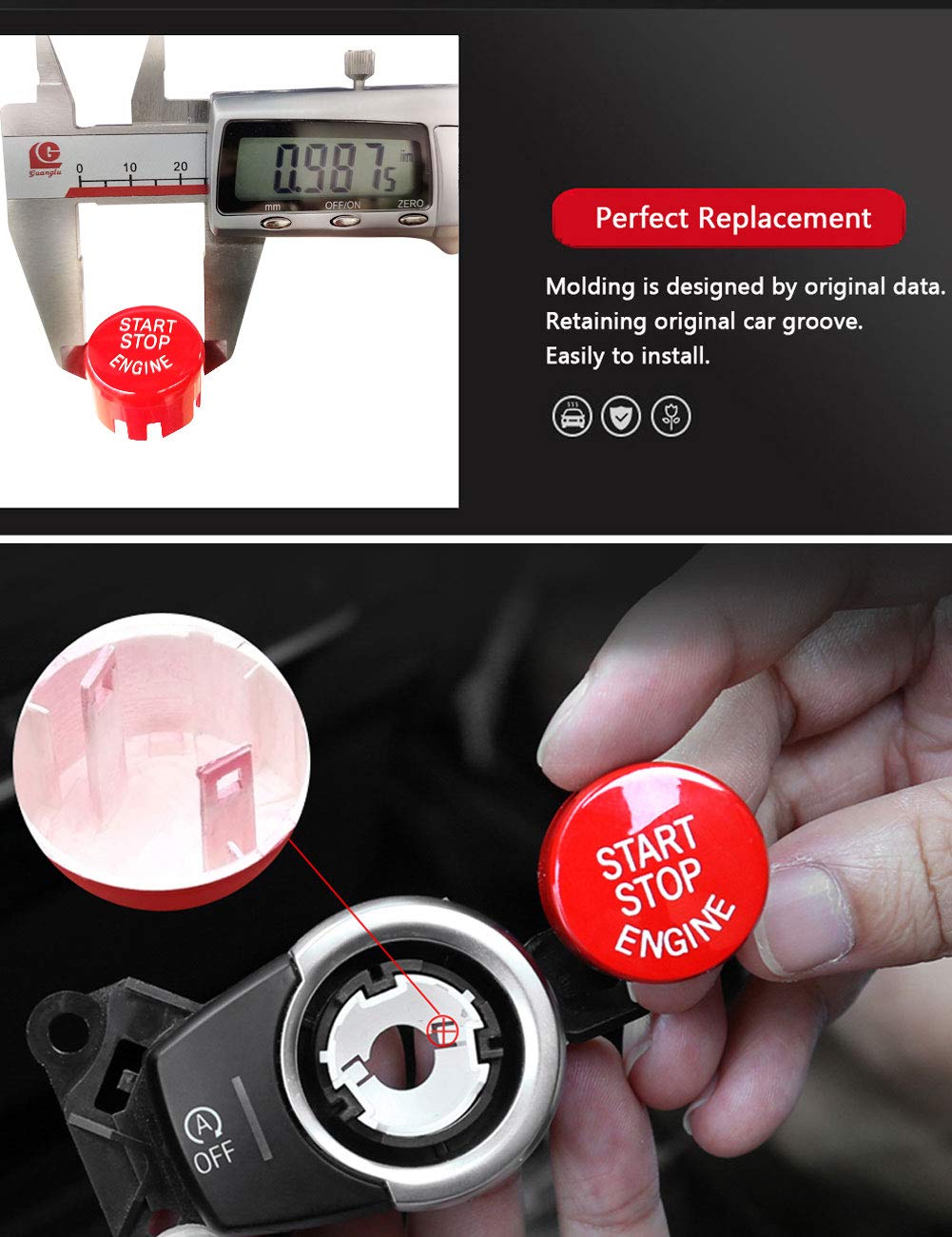 Jaronx Sports Red Start Stop Engine Switch Button Compatible With Bmw,Power Ignition Start Stop Button Replacement(Compatible With Bmw 1 2 3 4 5 6 7 X1 X3 X4 X5 X6/F30 F10 F01 F15 G01 G30 G31 G11 G12)
