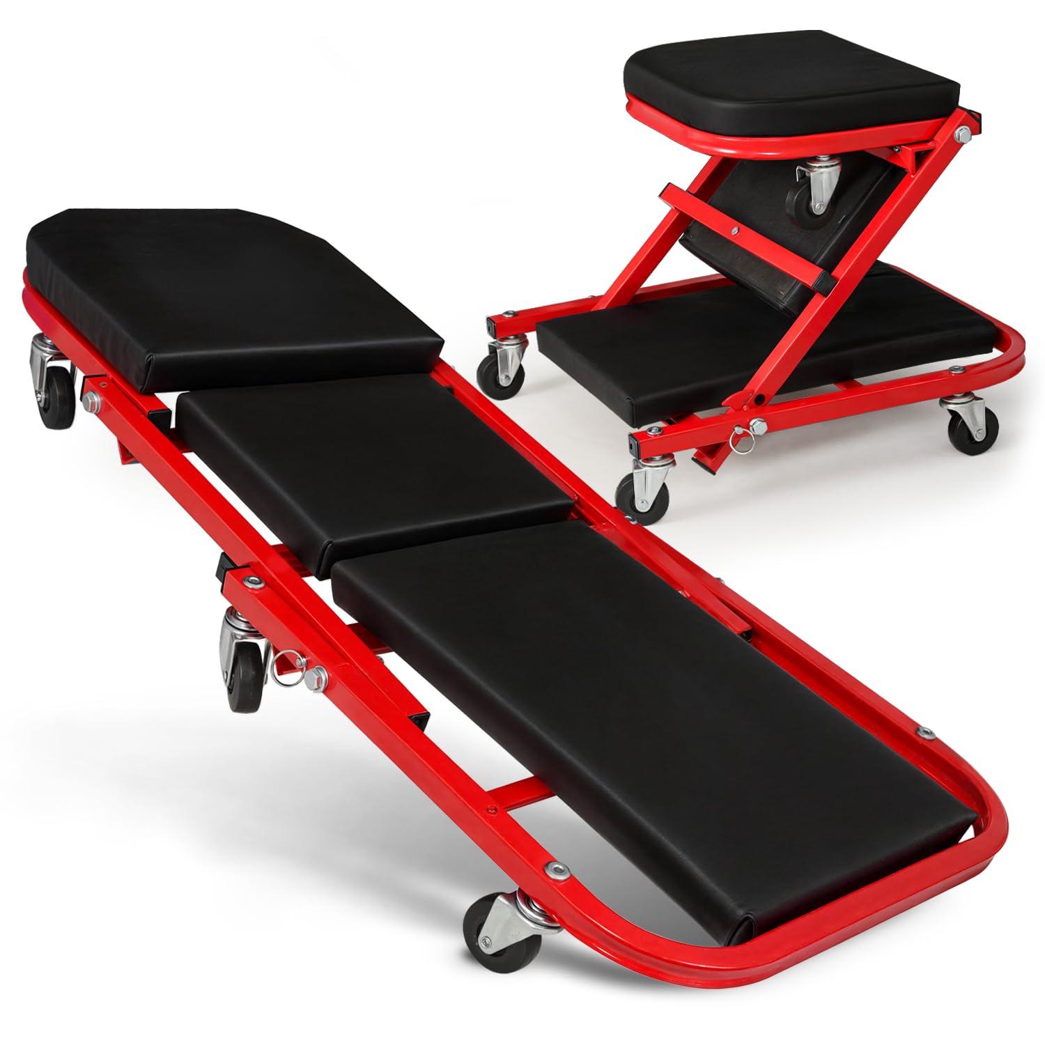Magshion 36 Triplex Folding Creeper 2-in-1 Garage Foldable Creeper and Seat, Low Profile Mechanic Creeper with 6 Caster Wheels -