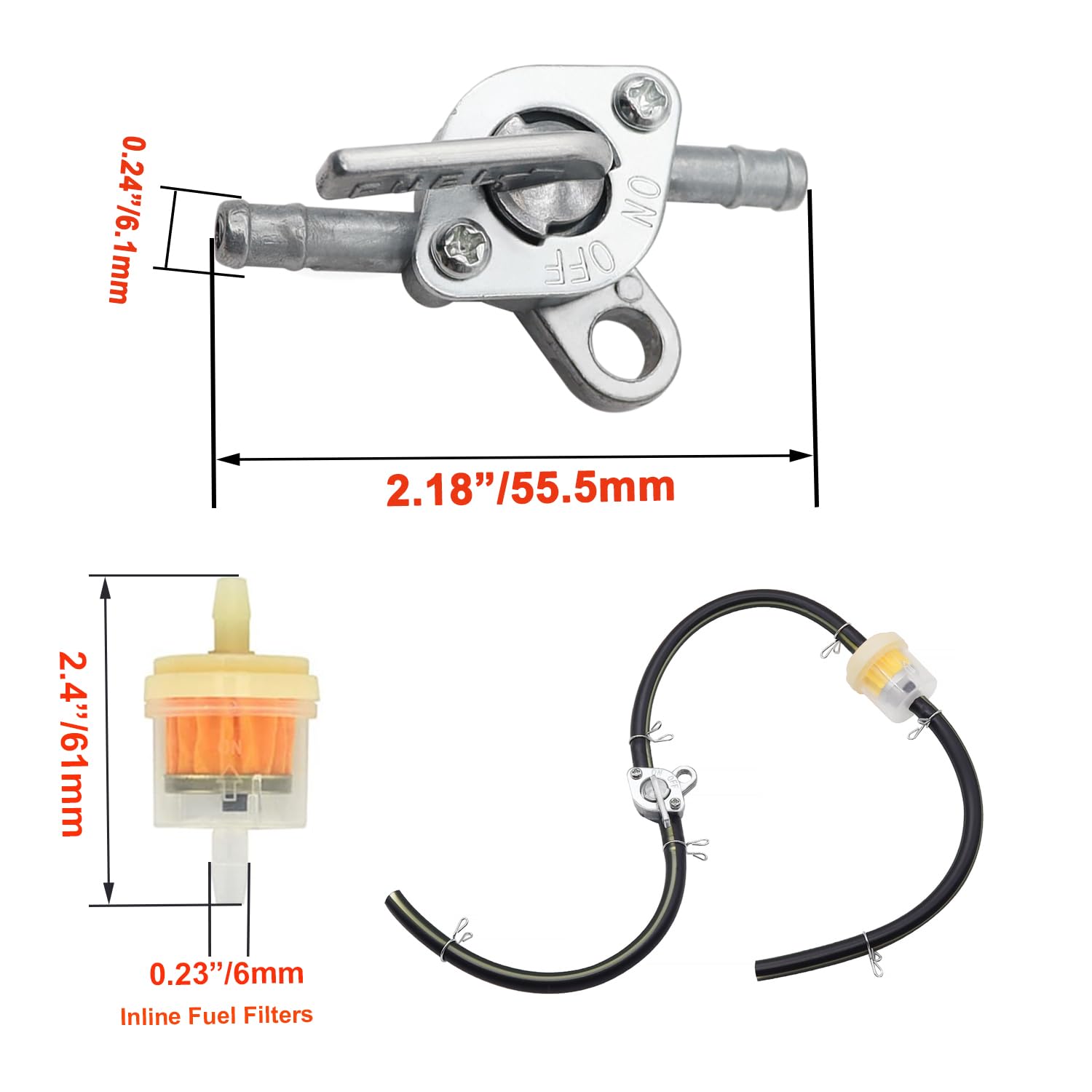 Tnisesm Gas Fuel Line Hose with Fuel Filters Inline Shut Off Valve Petcock Set SPring Clamps for 50cc 70cc 90cc 110cc 125cc 150c