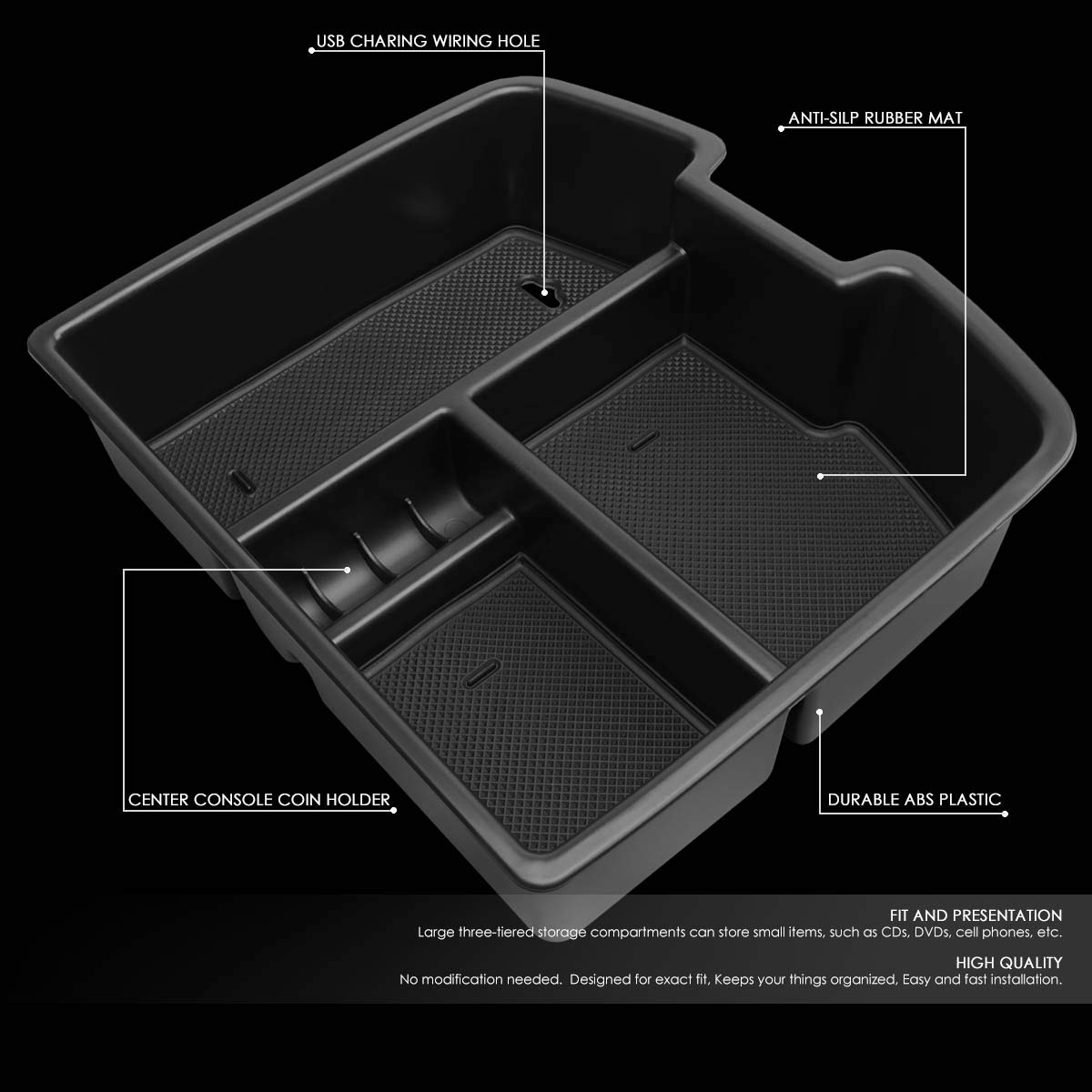 Dna Motoring Ztl-Y-0018 Center Console Armrest Organizer Tray (For 07-14 Tahoe/Yukon), 1 Pack,Black